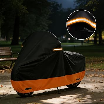 Motorcycle Cover Black-Orange fit for Harley Davidson Road King Road Glide Street Glide Electra Glide Low Rider-ST All Weather Indoor Outdoor Protection UV Resistant