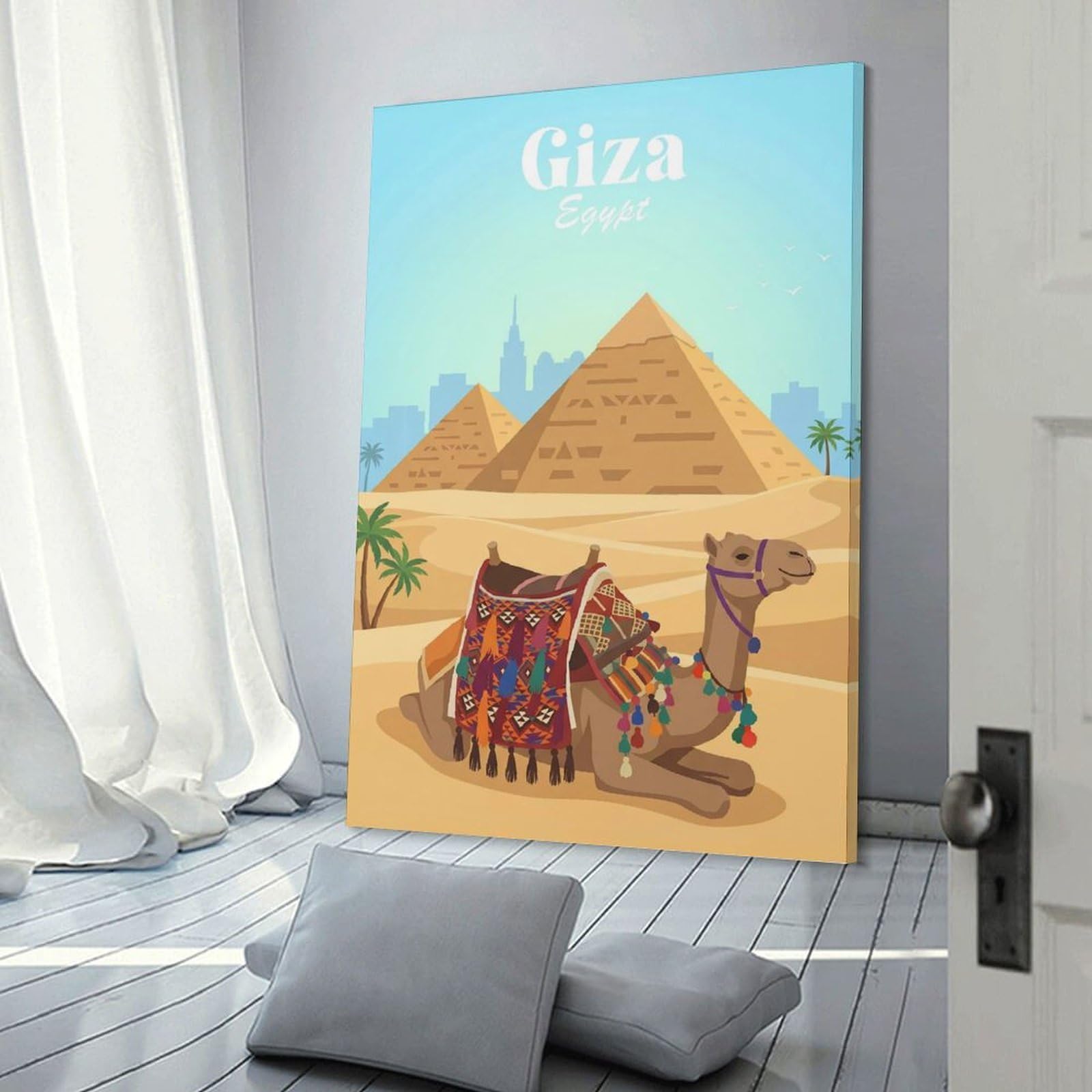 Junmoney Room Decor Wall Art Giza Egypt Camel And Pyramids, 12x18inch(30x45cm), for Flats, Guest Rooms Or Compact Rooms, Wall Decor with Flexible Room Appeal