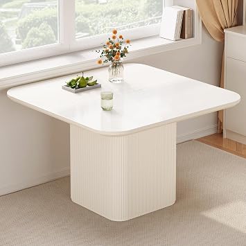 Square Dining Table for 2 or 4 People, Kitchen Table with Sturdy Pedestal Base, Dinner Tables for Dining Room, Living Room, Breakfast Nook Tables, White