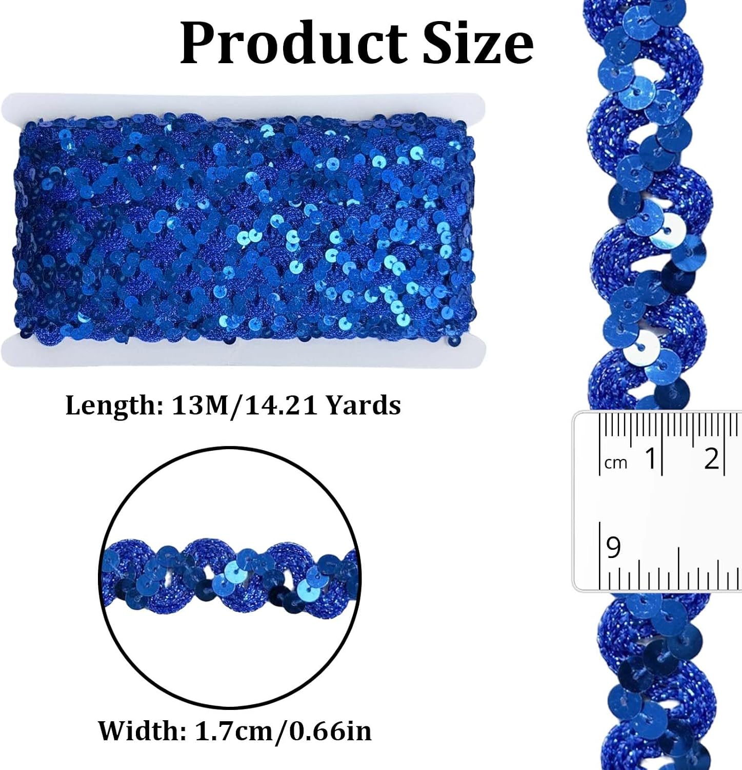 14.2Yd S Wave Sequins Beaded Lace Trim 1.38" Wide DIY Sewing — Nobirise | 1.38" Wide S Wave Sequins Beaded Lace Trim, 14.2Yd Roll for Crafts & DIY Sewing, Premium Flat Glitter Ribbon, Royal Blue