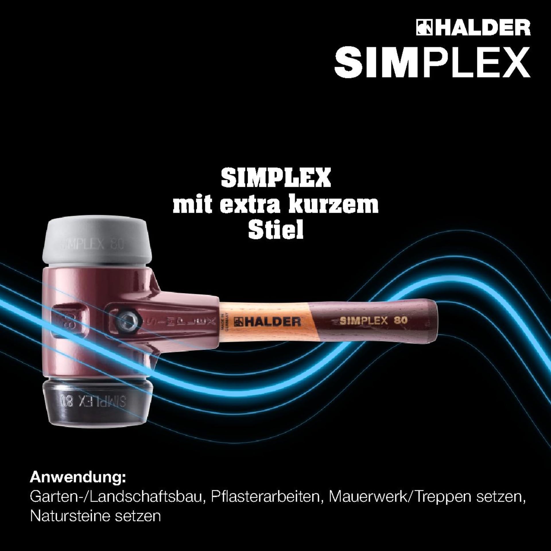 SIMPLEX-Schonhammer, TPE-mid/Gummikomposition; mit Tempergussgehäuse und hochwertigem extra kurzen Holzstiel | D=80 mm/Stielausführung=extra kurz | 3023.082