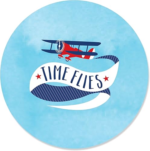 Big Dot of Happiness Taking Flight - Avión - Etiquetas adhesivas circulares vintage para baby shower o fiesta de cumpleaños, 24 unidades