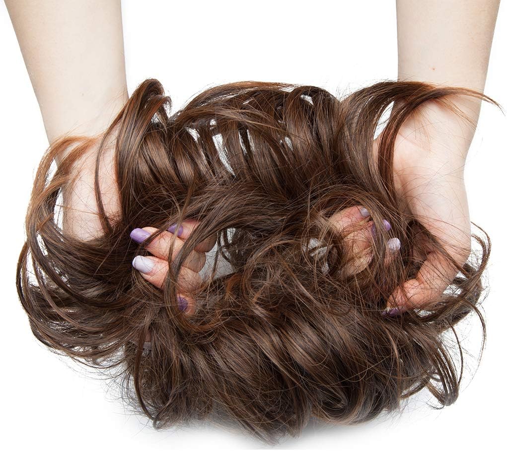Messy Updo Buns for Women Synthetic Hair Ponytail Scrunchies Donut Chignons Hairpieces Extensions Light Auburn Mix Brown - Image 4