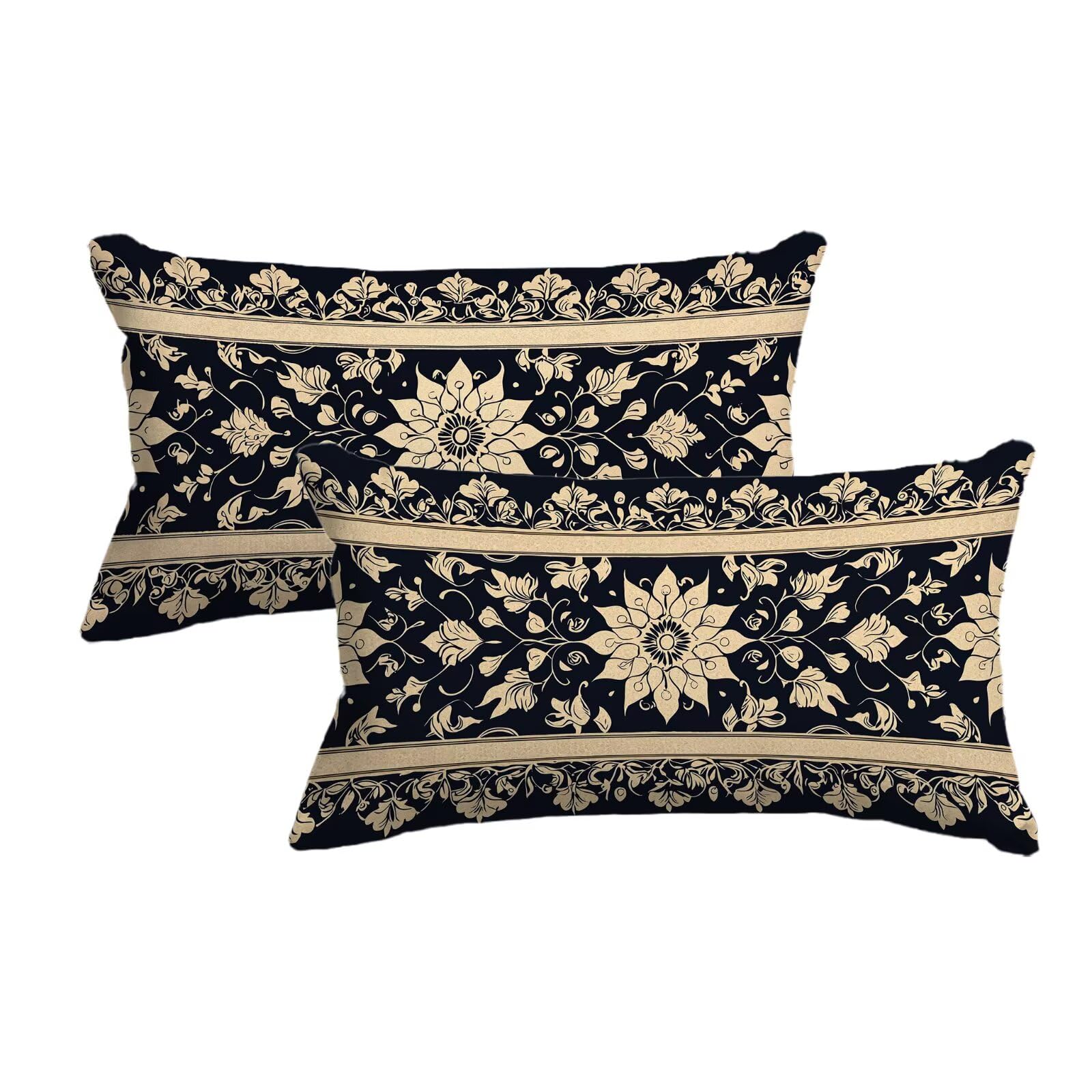 Housse de coussin noir 50x80 cm lot de 2 taie d'oreiller canapé salon