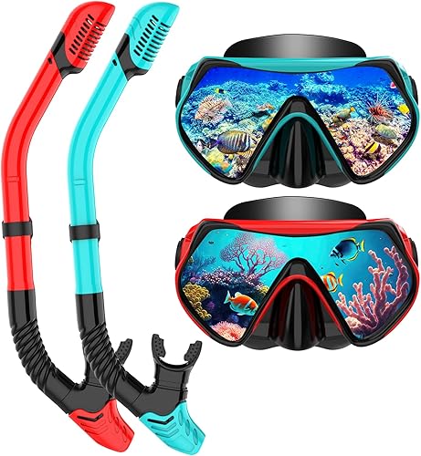 Miniatura 17 de Equipo de esnórquel para adultos, conjunto de esnórquel máscara de buceo con tubo seco superior, gafas de natación para adultos con cubierta nasal,