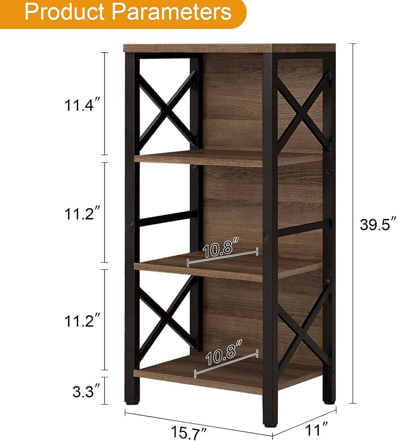 Small Bookshelf,4 Tier Industrial Bookcase with Metal Frame and Backboard,Narrow Rustic Brown Book Shelf,Book case for Small Spaces,Living Room,Bedroom and Home Office Brown 4-Tier (15.7"W x 11"D x 39.5"H)