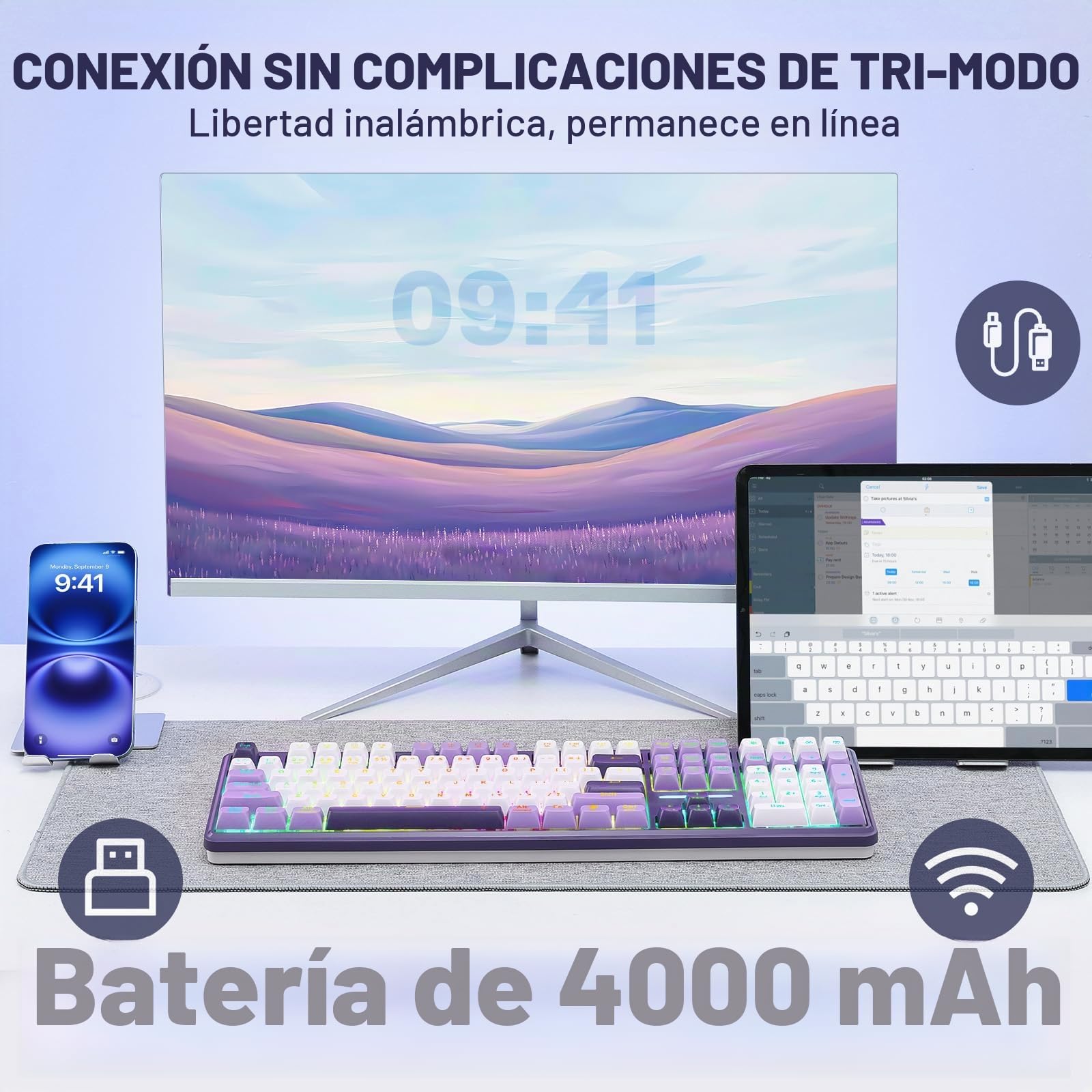 Redragon K745 Pro - Teclado inalámbrico RGB para Juegos, Teclado mecánico de 108 Teclas con 4 Teclas de Acceso rápido adicionales, Enchufe LED orientado al Sur de Intercambio en Caliente, US Layout