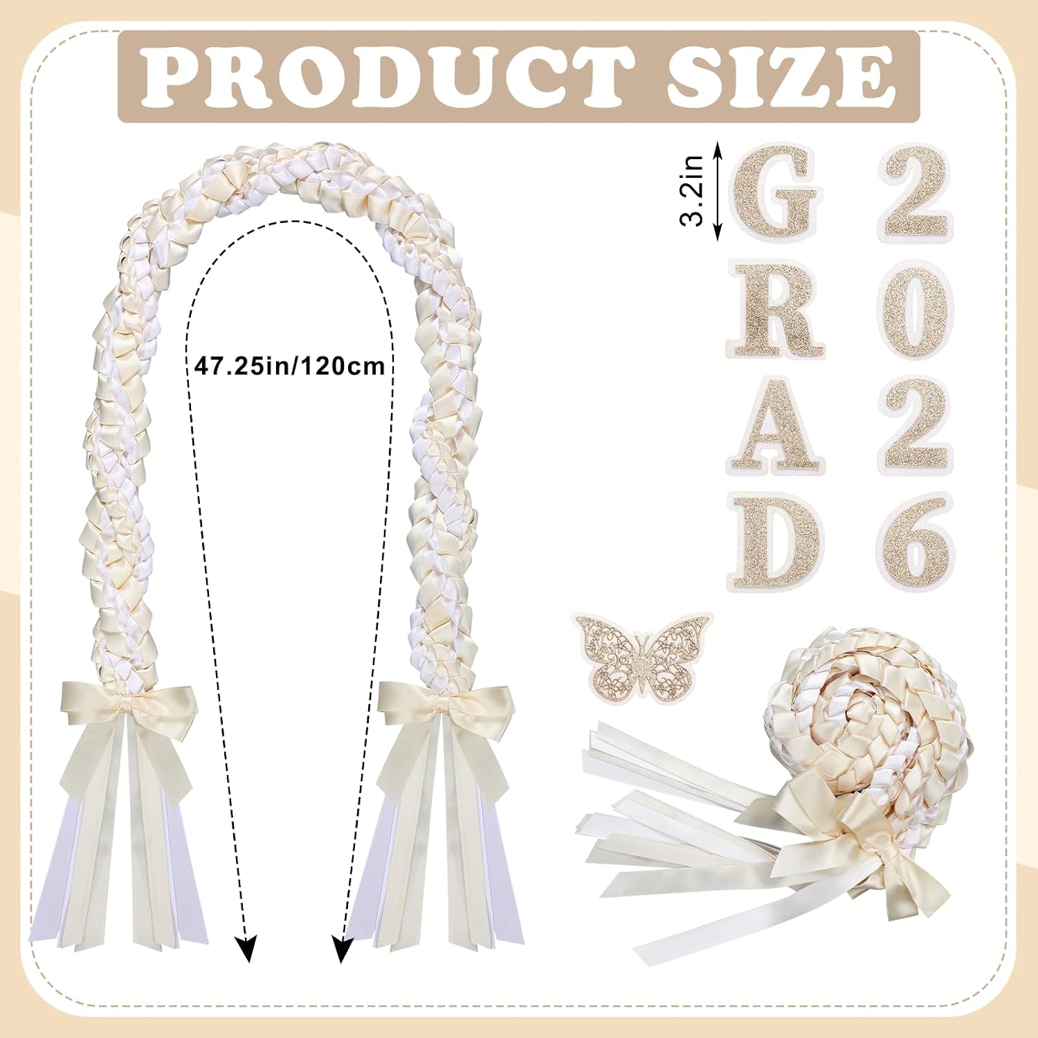 Suncalla Graduation Leis Class of 2026 Double Braided Ribbon Lei Graduation Party Idea Decor Ceremony Photo Props for High School Master College Grad Party Senior Night(White)