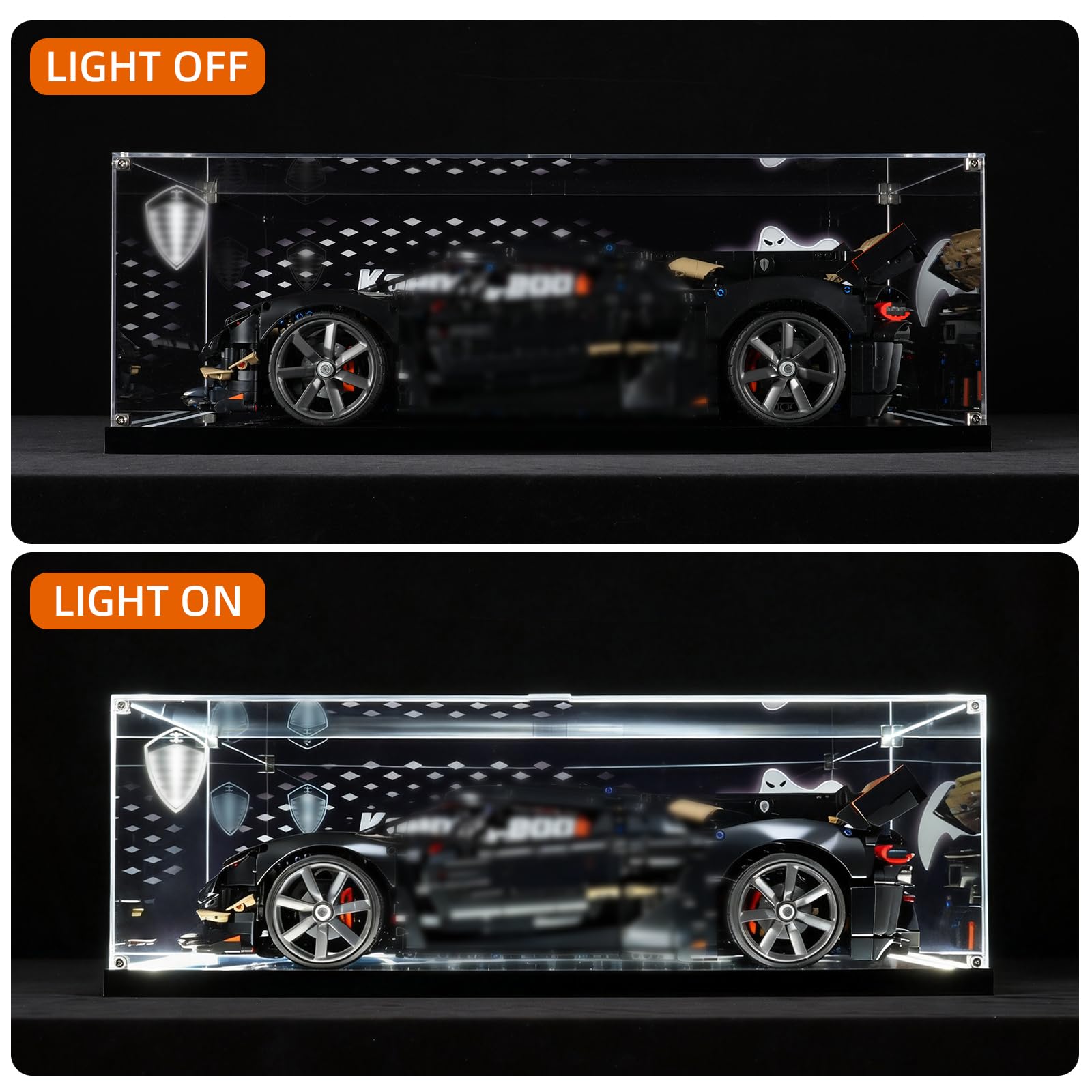 Vitrina acrílica LED compatible con Lego Technic Koenigsegg Sadair Spear Megacar 42232 modelo de coche, escaparate a prueba de polvo con adaptador de corriente, regalo ideal coleccionable (no incluye
