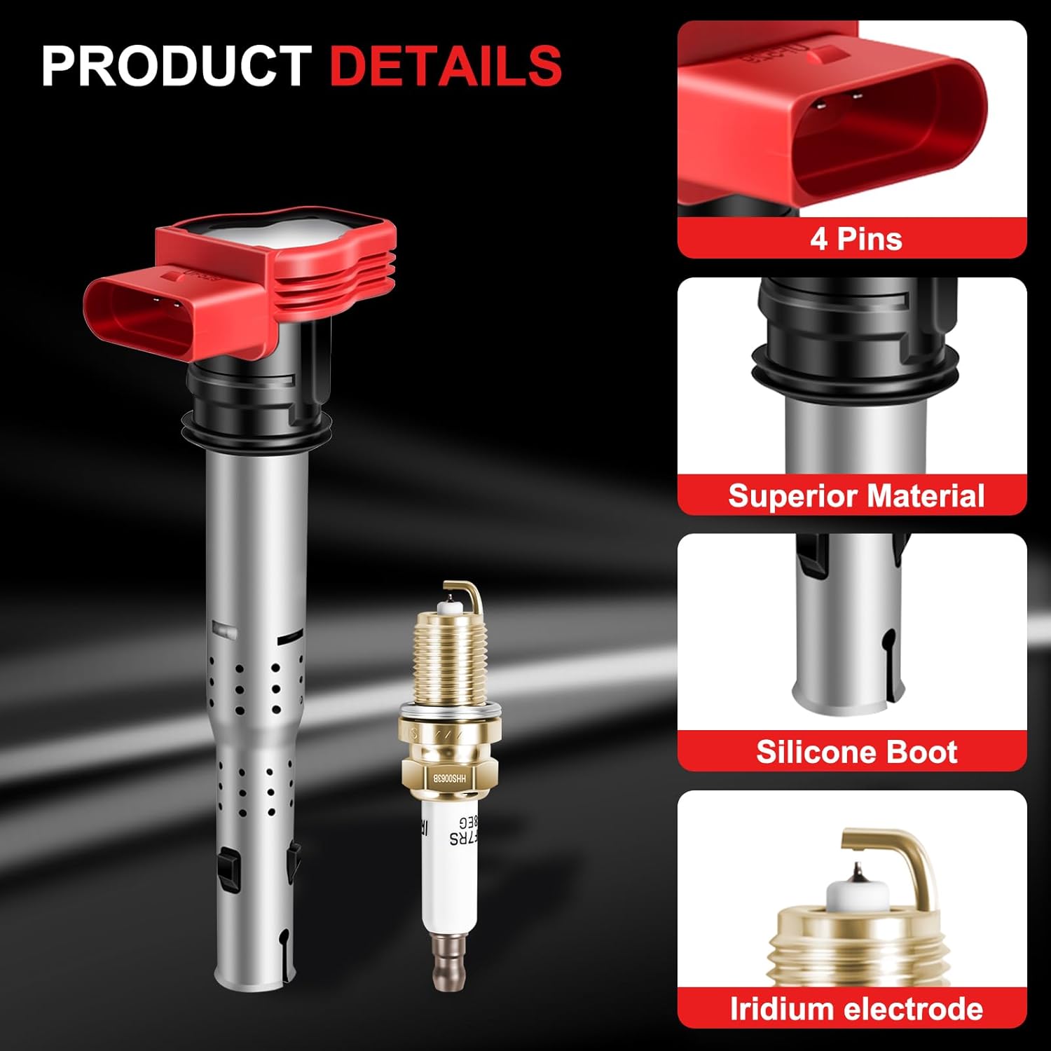 uf529 ignition coil pack iridium spark plugs fits for audi a3 a4 a5 q5 tt, fits for volkswagen beetle cc golf gti jetta passat l4 1.8l 2.0l 3.0l 3.2l 2005–2016 set of 4
