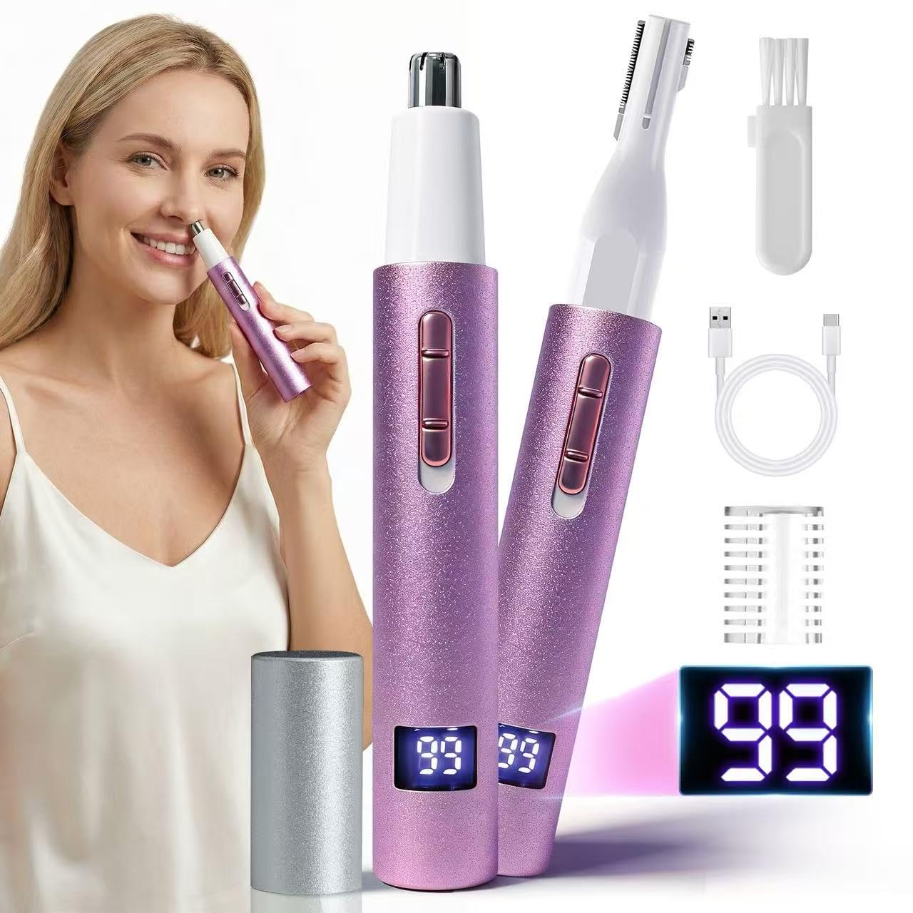 Nose and Ear Hair Trimmer with LED Display for Women Men 2 in 1 Eyebrow Hair Trimmer with