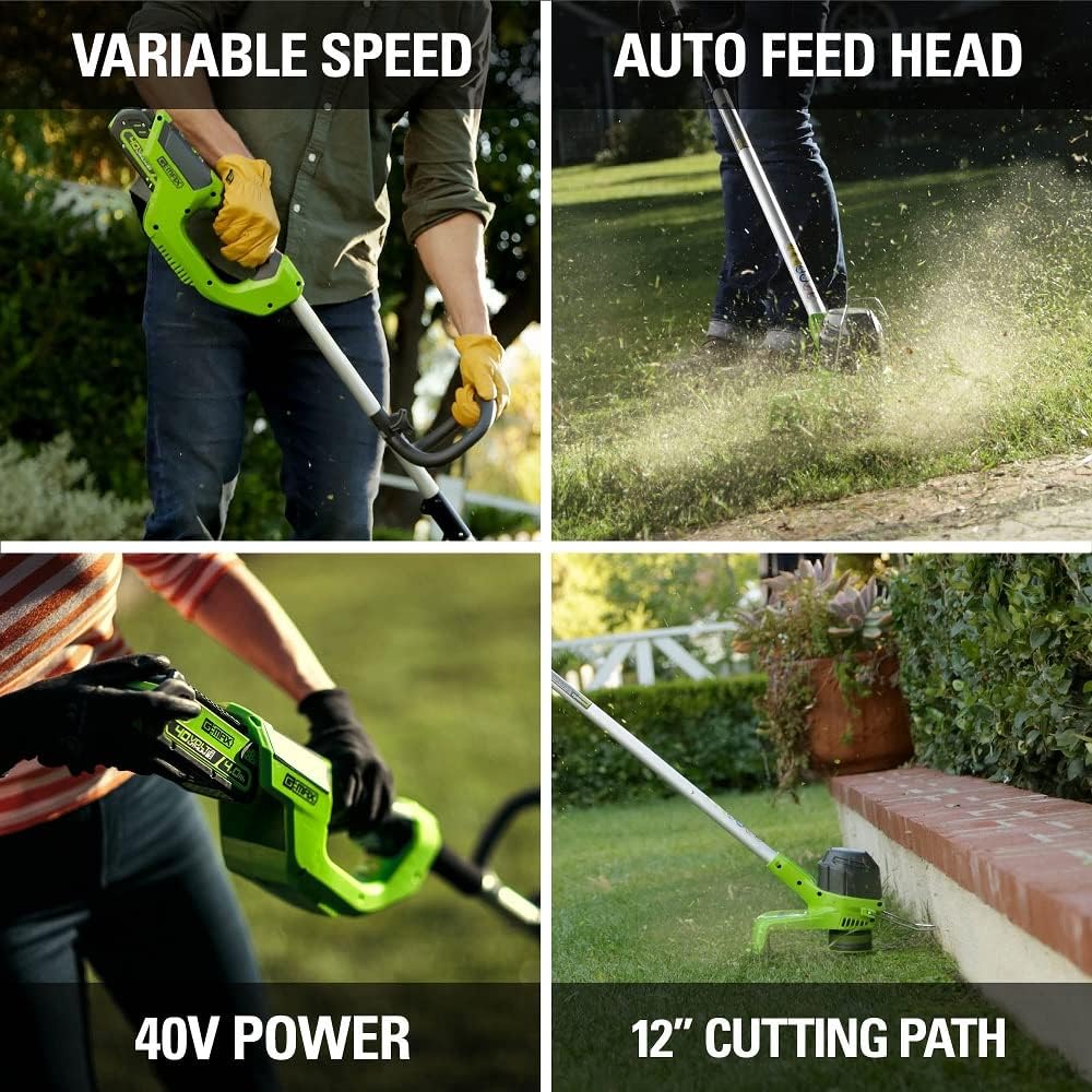 Greenworks 40V Cordless String Trimmer and Leaf Blower Combo Kit, 2.0Ah Battery and Charger Included & Greenworks 0.065" Dual Line Replacement String Trimmer Line Spool, 3 count (Pack of 1)