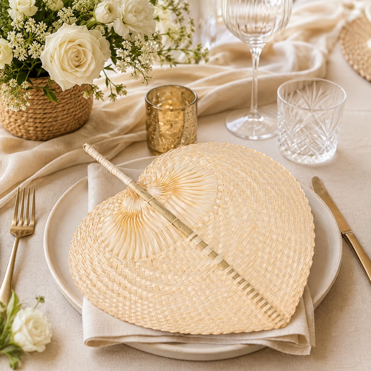 Detalles Boda para Invitados, Pai Pai Bambú Ratán 26 x 20 cm (25) | Pai pai de ratán natural fabricado a mano, ideal como detalle original para bodas y eventos de verano.