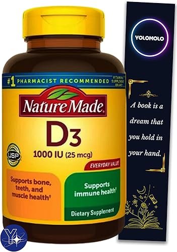 Tabletas de vitamina D3 de 1000 UI (25 mcg), suplemento dietético hecho por la naturaleza para apoyo a la salud ósea e inmunológica, 350 unidades y