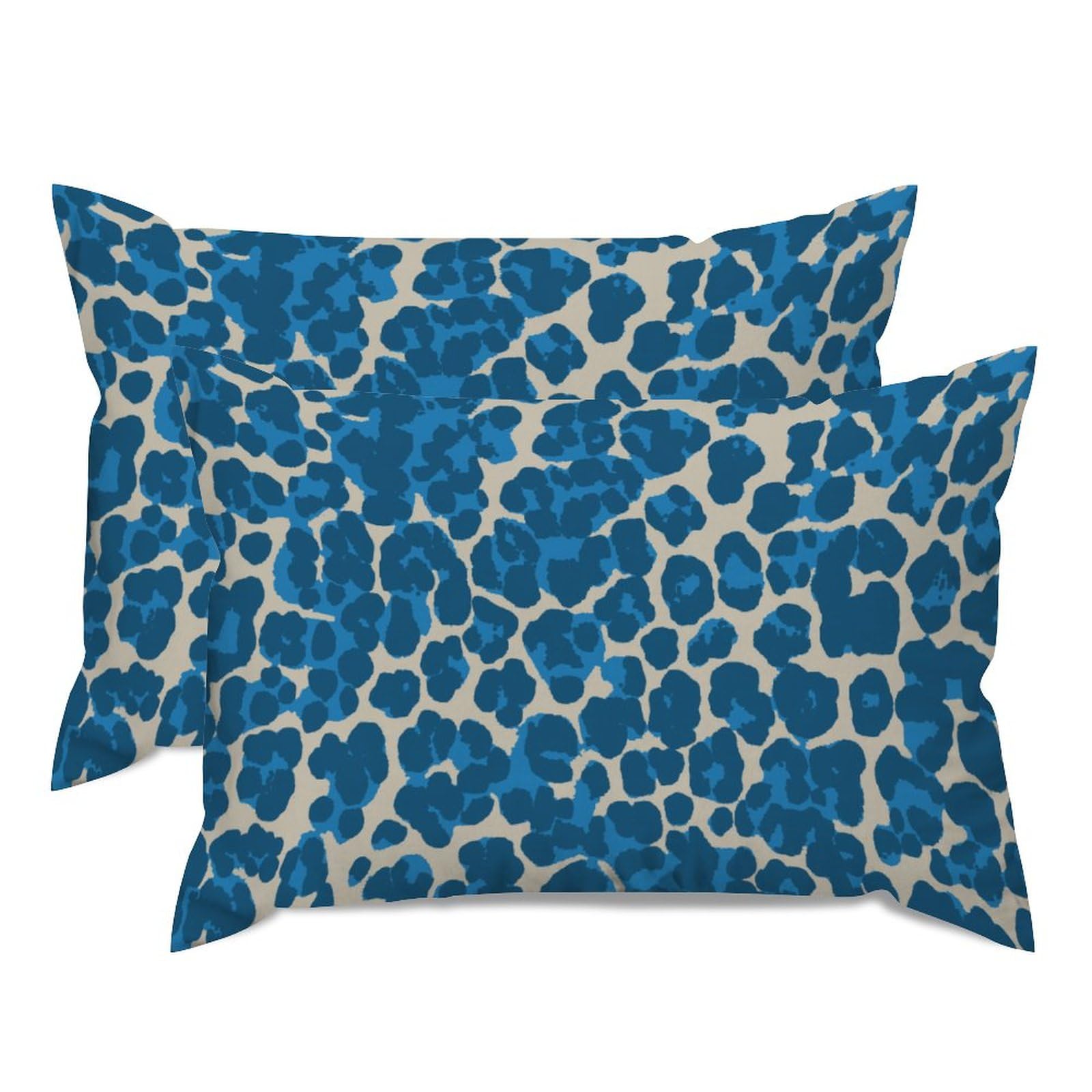 Housses de coussin rectangulaires bleues léopard 50,8 x 76,2 cm en coton et lin