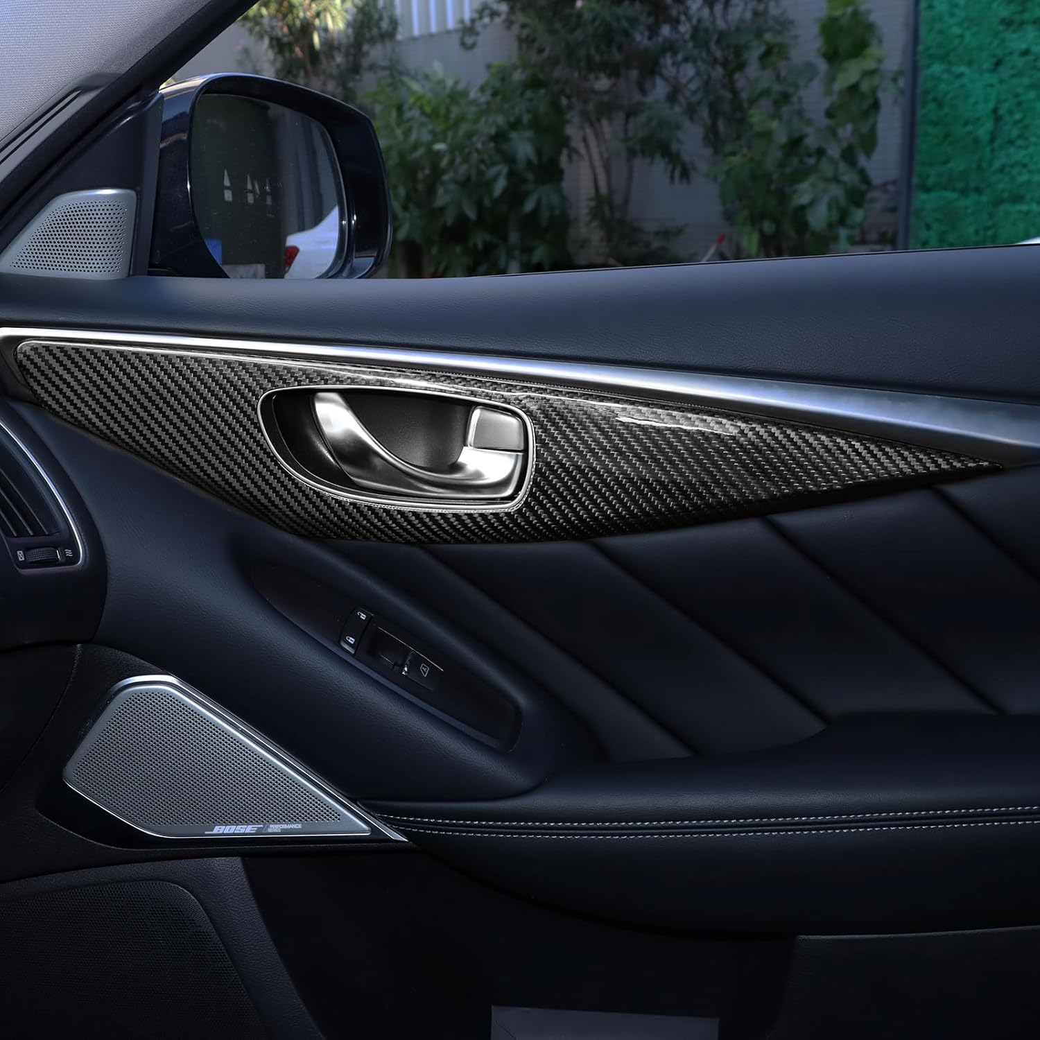 Inner Side Front Door Panel Strip Real Carbon Fiber Covers for Infiniti Q50(2013-2022) Q60(2016-2022), Handle Decor Protect Interior Accessories 2 Pcs, Hard Black