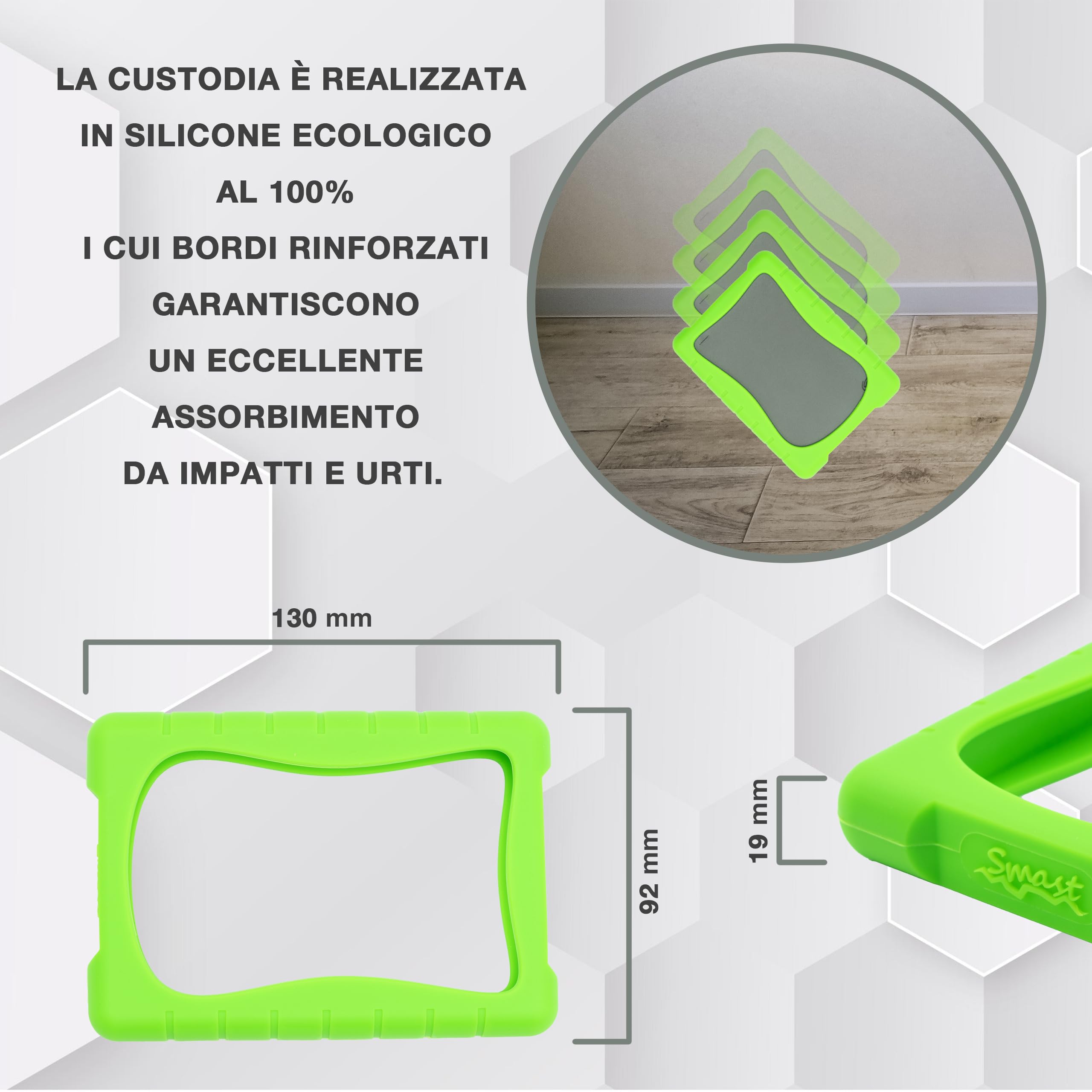 Custodia Hard Disk Esterno 2.5''Cover Silicone Antiurto Anticaduta Antiscivolo, Compatibile con: Seagate da 1TB/2TB Basic, One Touch, Expansion, Samsung e Maxtor M3, WD Elements 1TB/2TB (Green)