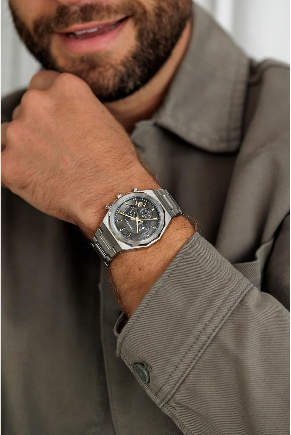 Caravelle by Bulova Men's Dress 6-Hand Chronograph Quartz Stainless Steel Watch, 24-Hour Time