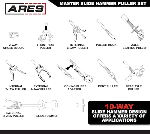 Miniatura 3 de ARES 12125 - Juego de extractor de martillo deslizante maestro - Juego de extractor de martillo deslizante de 10 vías incluye kit de extractor de