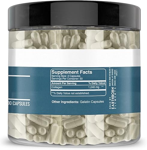 Miniatura 7 de Earthborn Elements Paquete de carbonato de calcio y péptidos de colágeno, 200 cápsulas cada uno, puro y sin diluir, sin aditivos