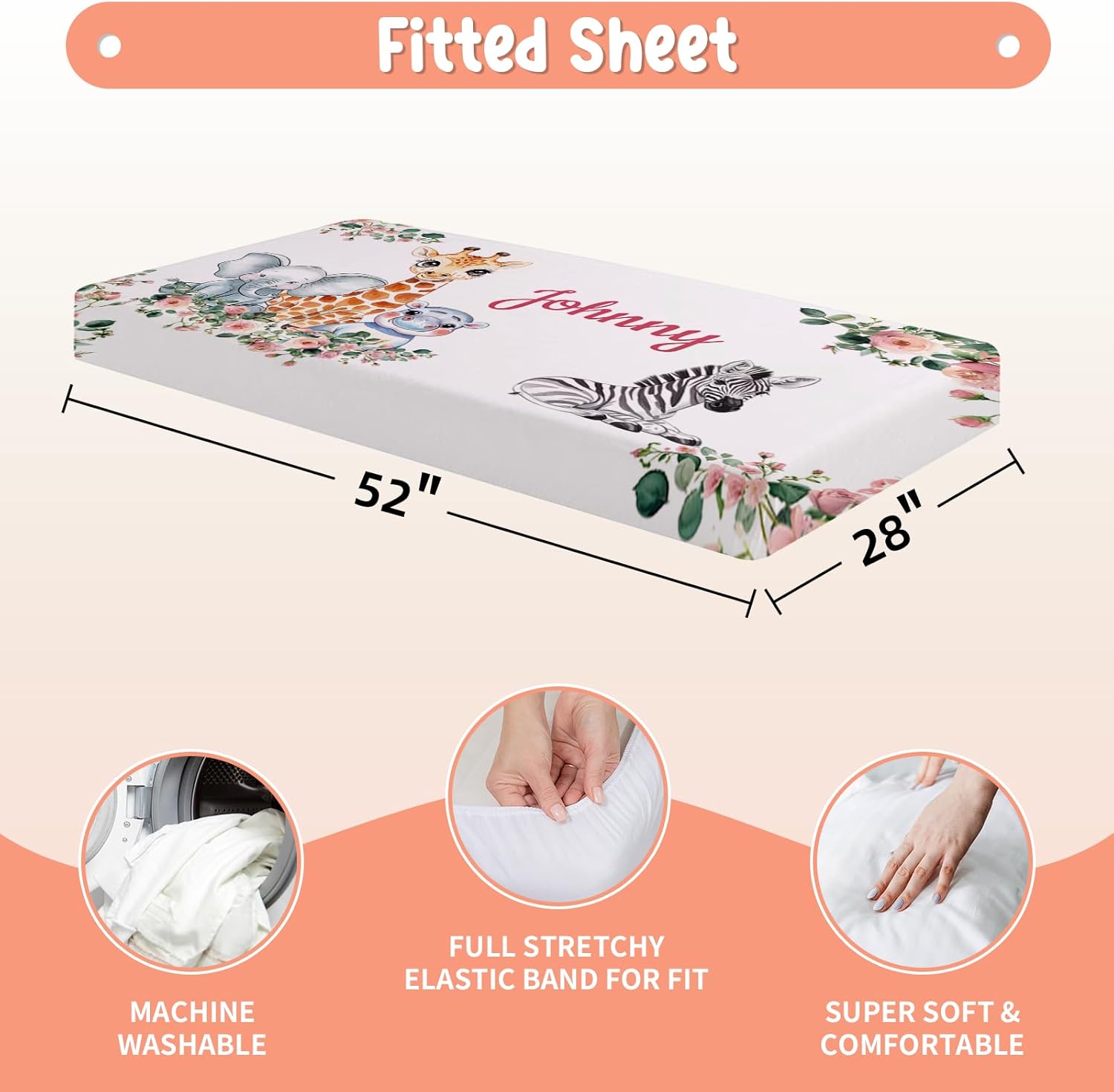 Personalized Crib Bedding Set for Boys, 5 Pcs Custom Name Toddler Bed Sets for Girls, Flannel Blanket Baby Bedding Set, Safari Nursery Decor for Girls, Infants Babies Customized Giraffe Gifts