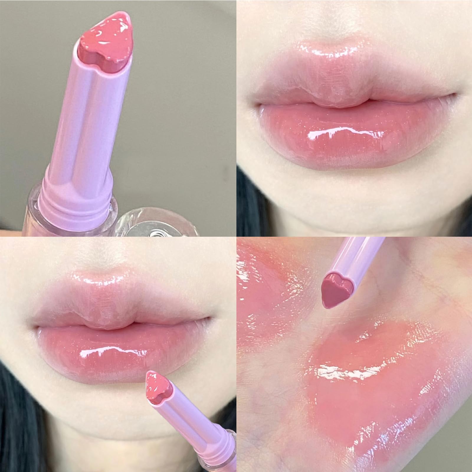 Set di 6 rossetti Crystal Jelly, balsamo per labbra a forma di cuore colorato, lucidalabbra idratante, impermeabile, per la cura delle labbra