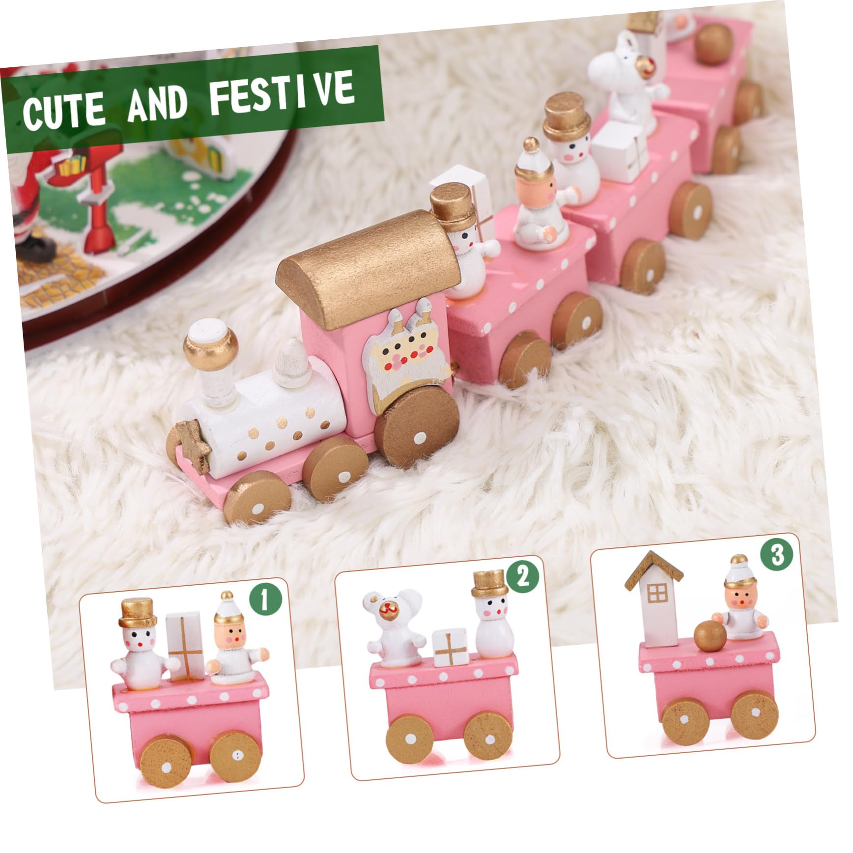 Amazon | STOBOK 木製クリスマストレインおもちゃ ミニ木製列車 ピンク