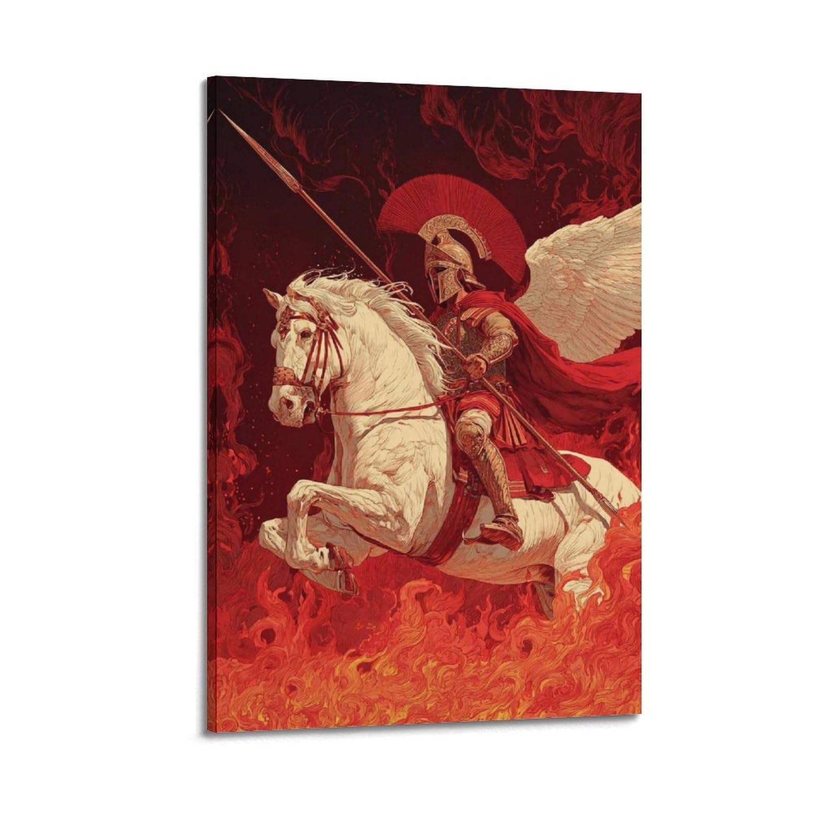 XKUGA Spartan Warrior Poster Winged Greek Cavalry Fire Spear Modern Decorative Canvas Prints - Ideal Wall Art for Family, Man Cave, Game Room, Boys & Girls Bedroom 16x24inch(40x60cm)