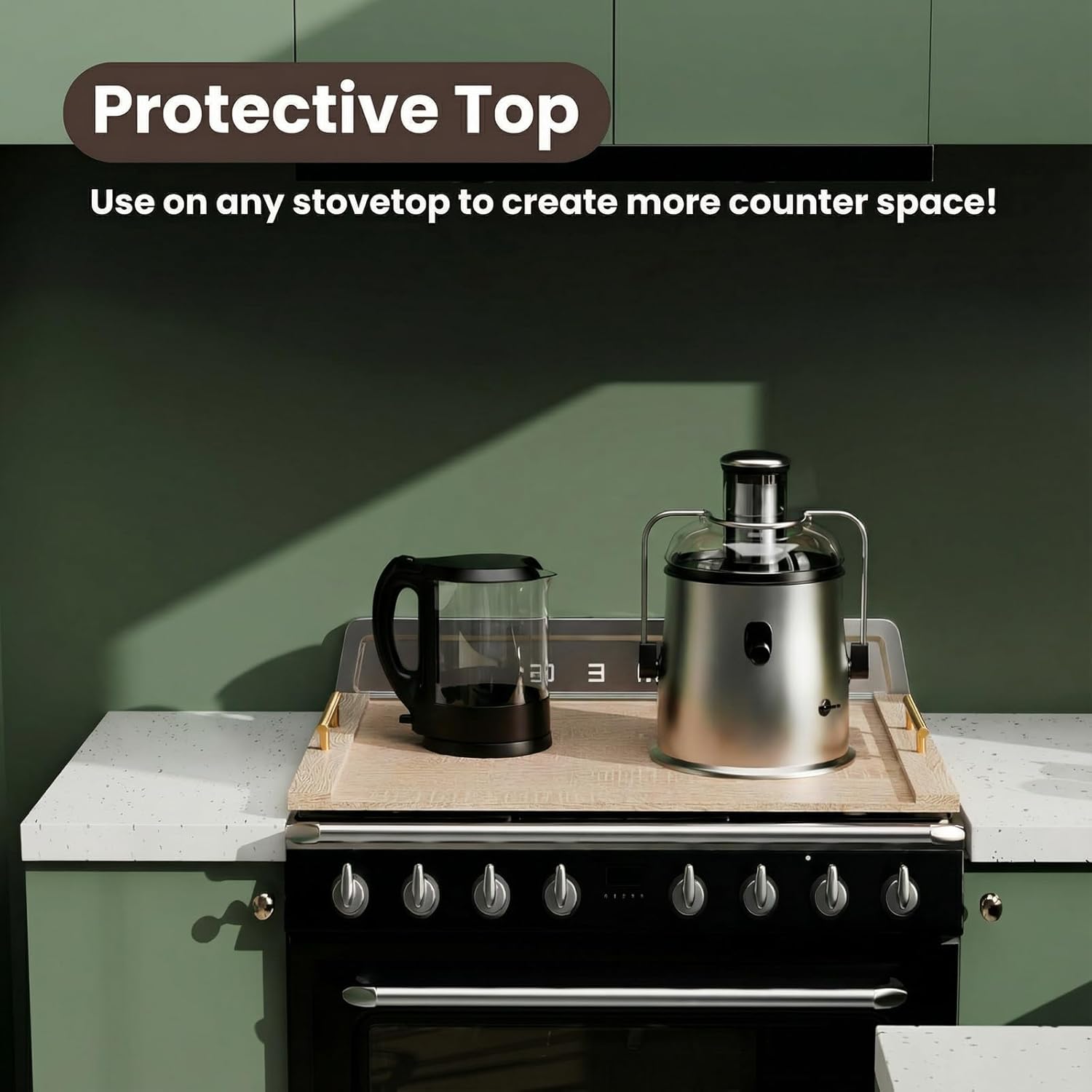 Noodle Board Stove Cover with Handles, 30 * 22 Inches Wooden Stove Top Cover for Electric Stove and Gas Burners, Kitchen Sink Cover for Counter Space & Tray (Oak)