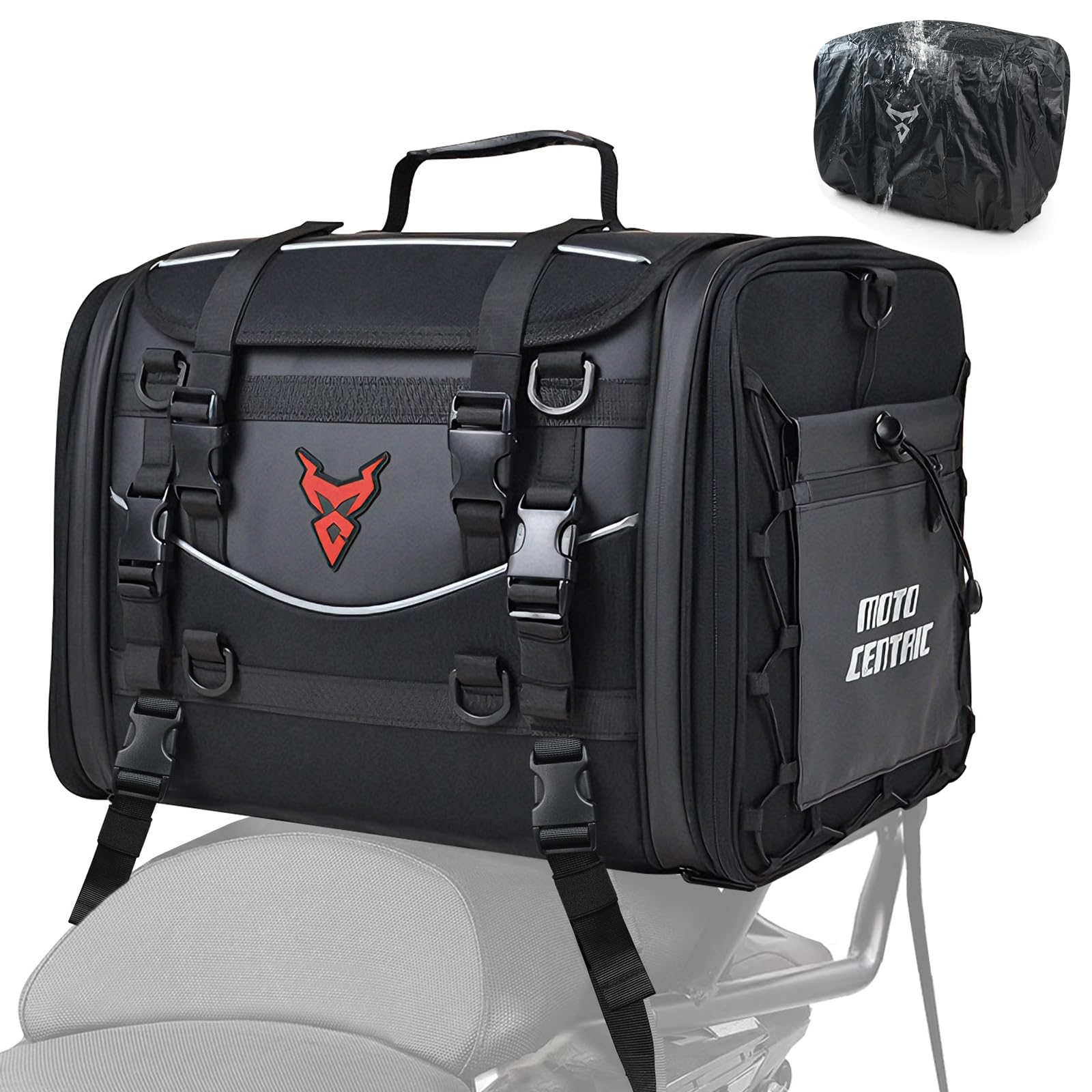 Bolsa Moto Asiento Trasero Gran Volumen Impermeable Escalable 45-60L/55-70L Bolsa Casco Moto Multifuncional Plegable Bolsa de Almacenamiento para Motos M Rojo