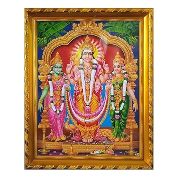 Lalitha Photo Frame Works Lord Subramanya Swamy/Murgan Gold Photo Frame for Pooja Room (13 X 10 Inch)