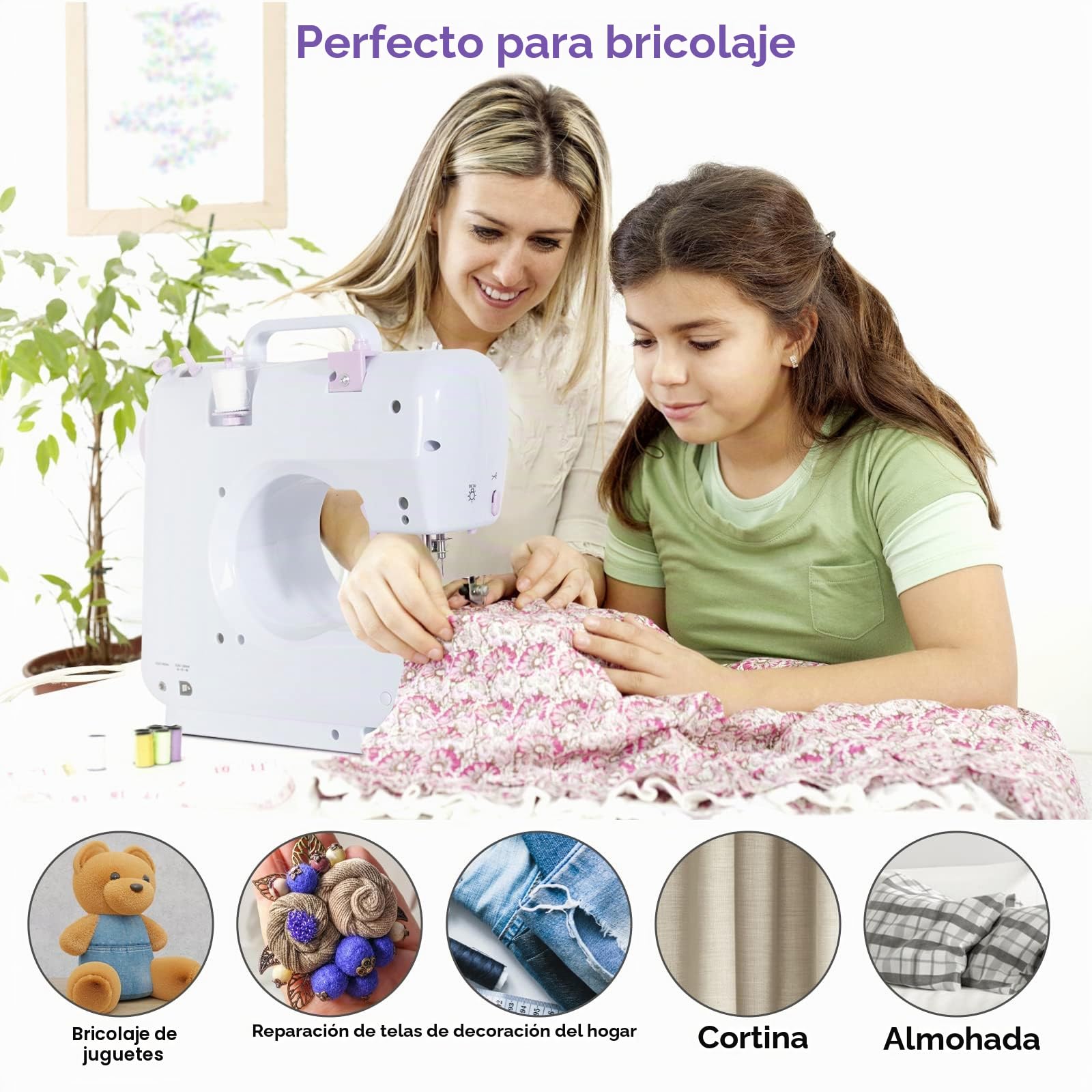 Todeco - Máquina de coser portátil con cajón, máquina de coser para principiantes con 12 programas de costura con kit de costura y pedales, color morado