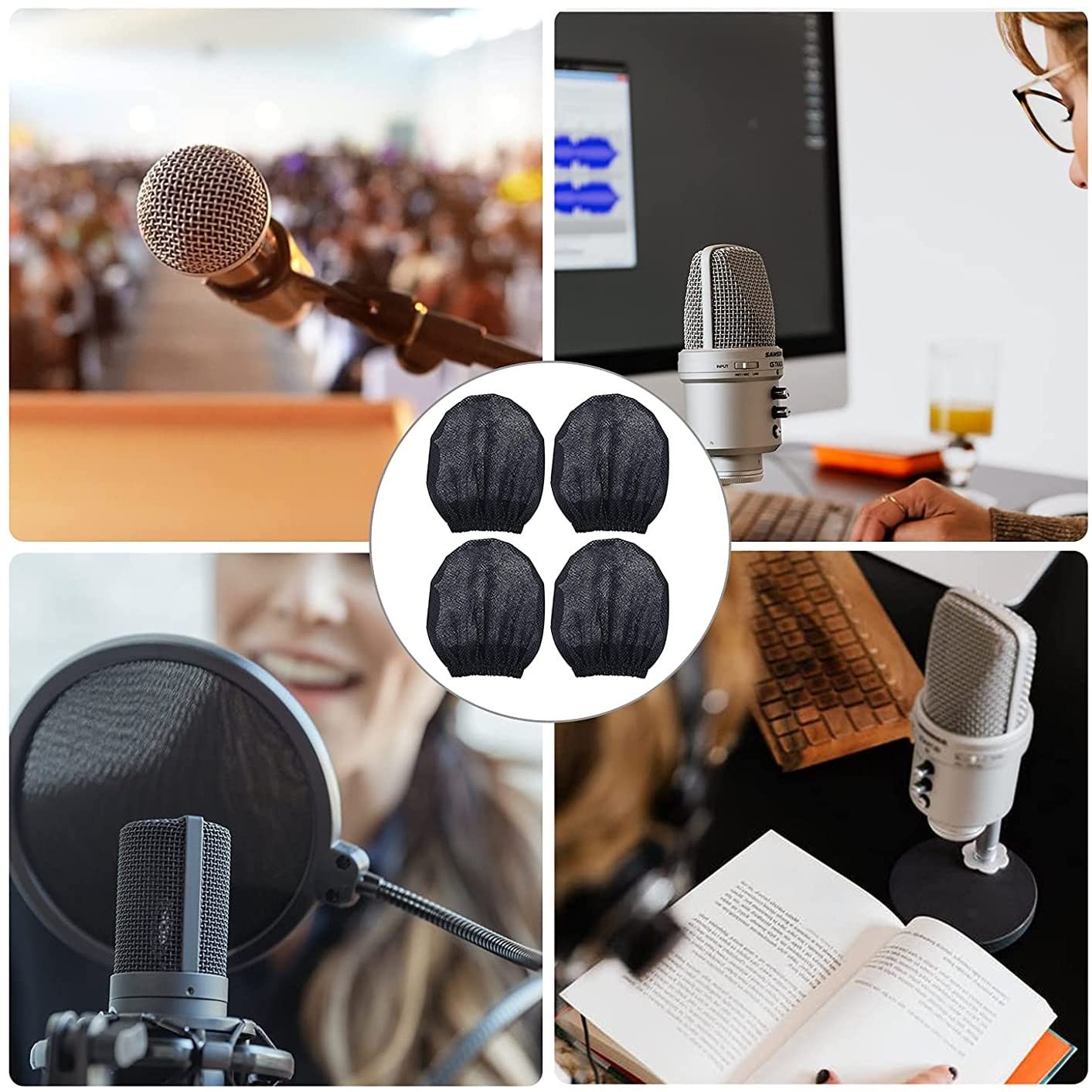 LATRAT 100 Pièces Housse De Microphone Jetable en Non-tissé, Parfait pour KTV, Maison, karaoké, Bar, Interview, la Plupart des micros Portables,Noir