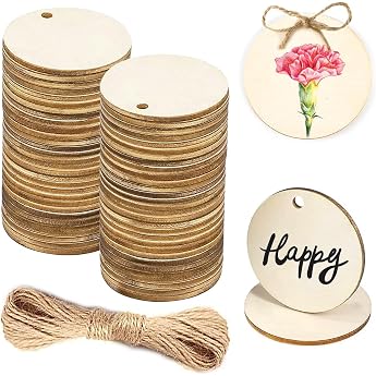 Wooden Discs with Hole for Crafts 5 cm Round Wooden Discs Small Wooden Pendant Round for Painting with Hole for DIY Crafts Pack of 50