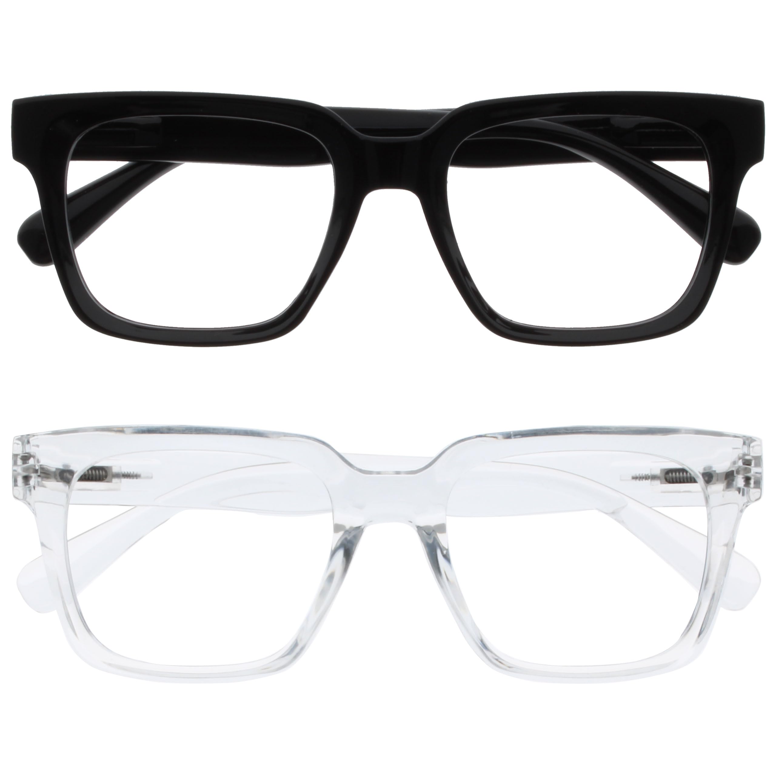 OPULIZE ERA Blue Light Glasses for Women & Men-Clear Lens-Anti-Glare-UV400 Protection-Oversized Frame-Computer and Screen Glasses-Black Clear-+0.00(Pack 2 of with 2 Pouches)