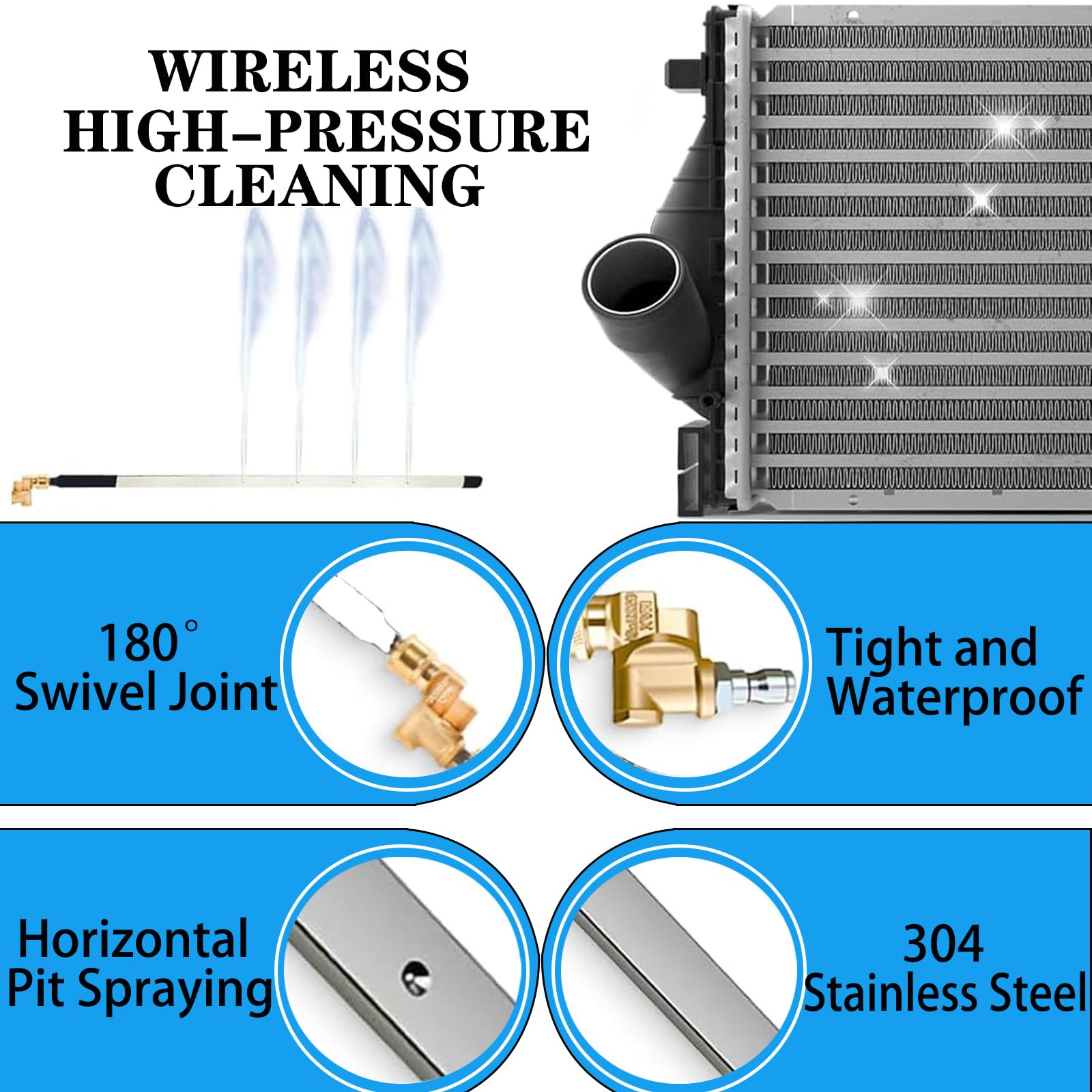 2025 New Radiator Cleaning Wand, 31in/80cm Radiator Cleaner Wand Radiator Flush Cleaner Tools, Radiator Genie Water Air Tool with Quick Coupler, Gutter Cleaning, Car Truck Power Washer Wand