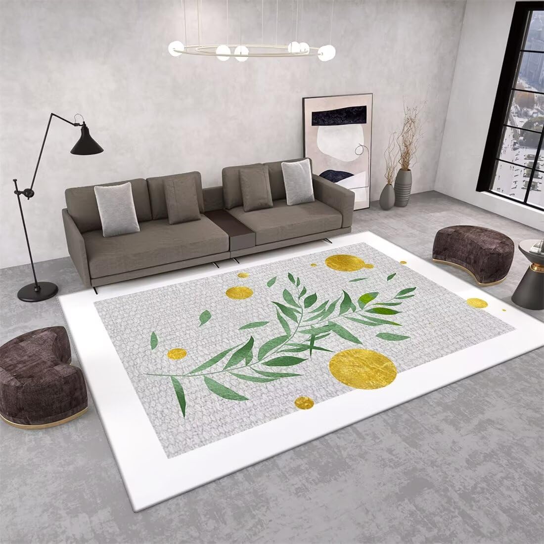 Tapis de chambre feuilles vertes lavable en machine 90X200CM