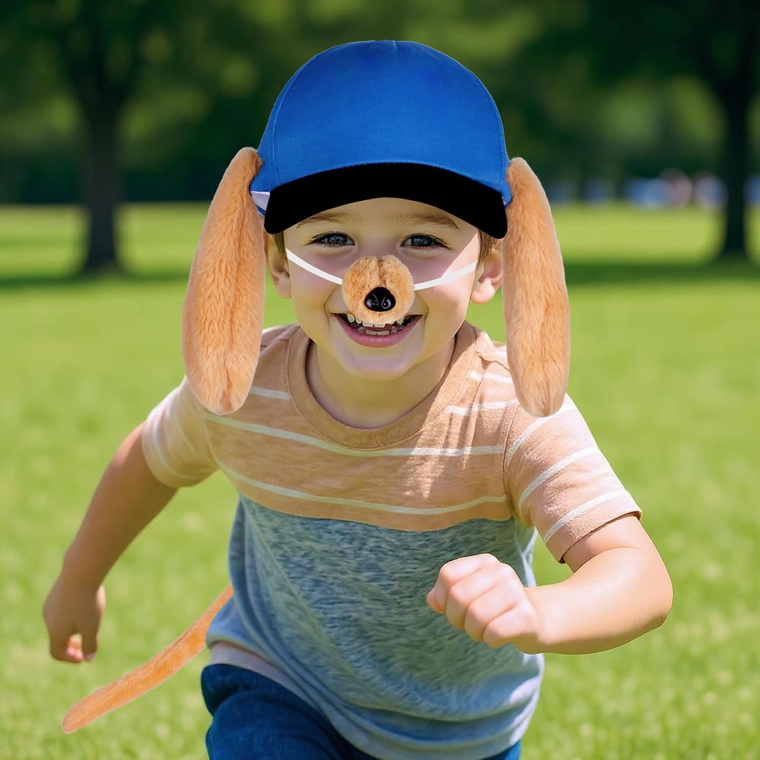 Dog Hero Hat Costume Kit, Include Dog Ears Cap, Dog Nose for Kids Men Women Halloween Cosplay Back to School Dress Up Blue image 4