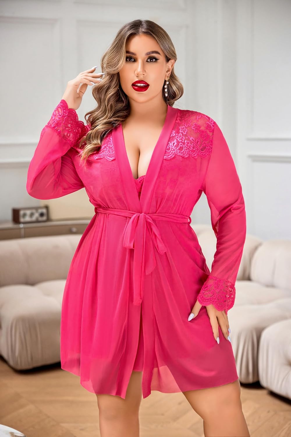 Avidlove Plus Size Lingerie Sexy Lingerie Set Women's Exotic Nightgowns Lace Chemise Lingerie Side Slit Nightdress - Image 6