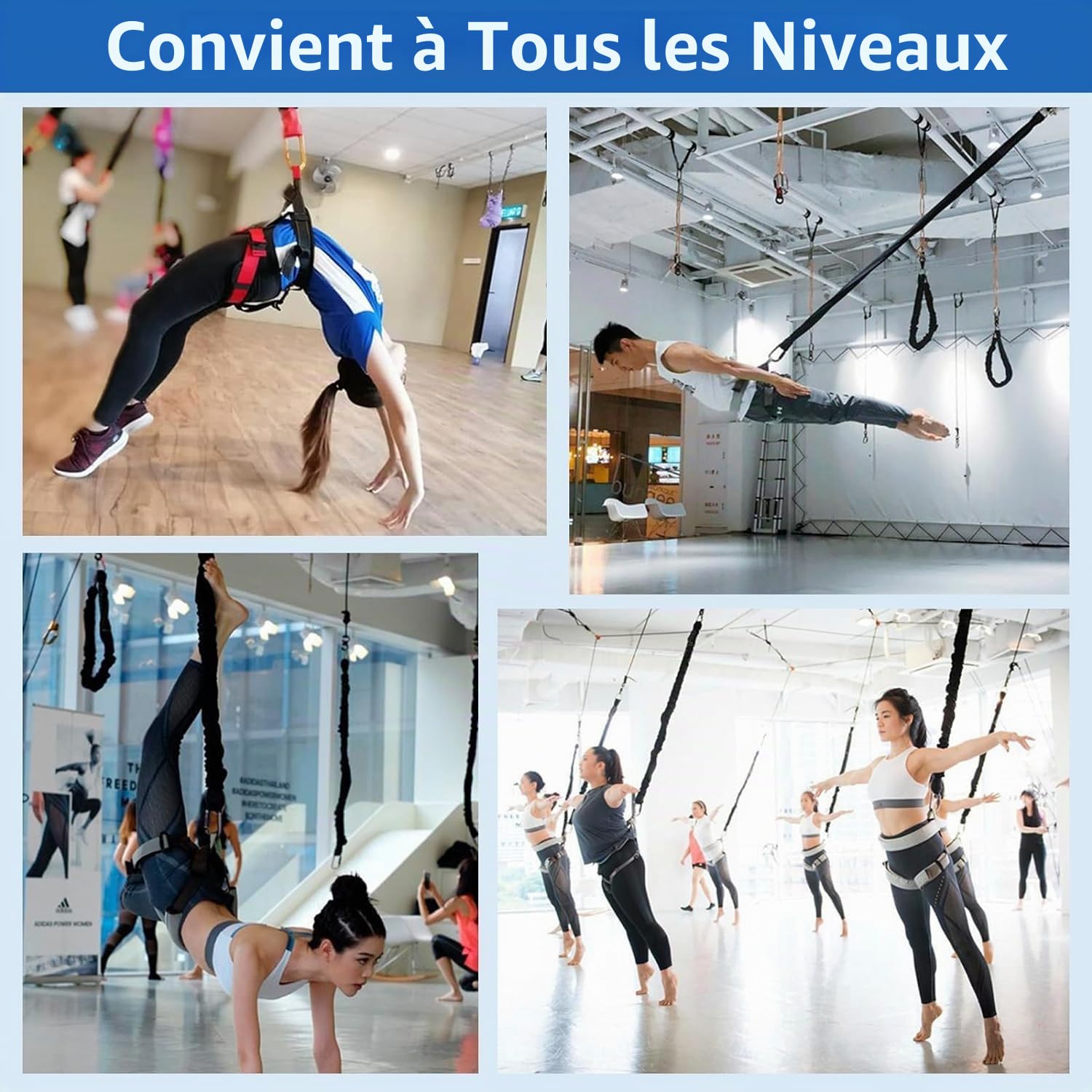 Kit élastique Fitness PRIOR FITNESS, équipement Bungee certifié CE | Élastique bungee résistant 110~264 lbs, corde danse anti-gravité 3,3ft/1m, charge minimale rupture 1377 lbs pour gymnases et