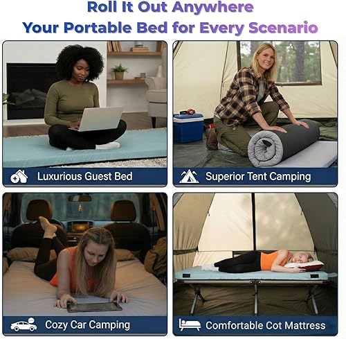 Miniatura 3 de Hazli Matrix AirCell - Colchón enrollable de espuma viscoelástica para adultos, tapete portátil de espuma para dormir, colchoneta de dormir