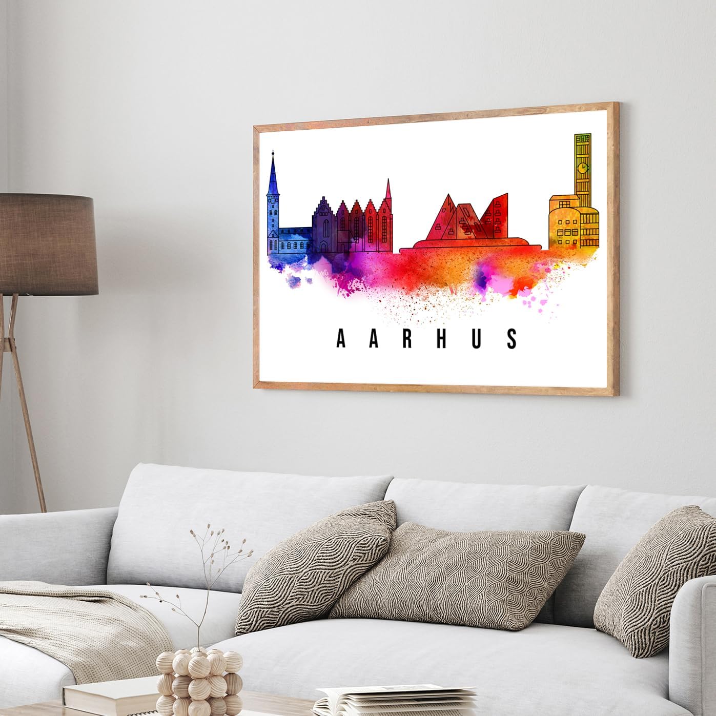 Pera Print Denmark Poster, Denmark-Aarhus Poster, Denmark Illustration Skyline City Poster, Modern Skyline Poster, Cityscape and Landmark Print, Home-Office Wall Art Decoration