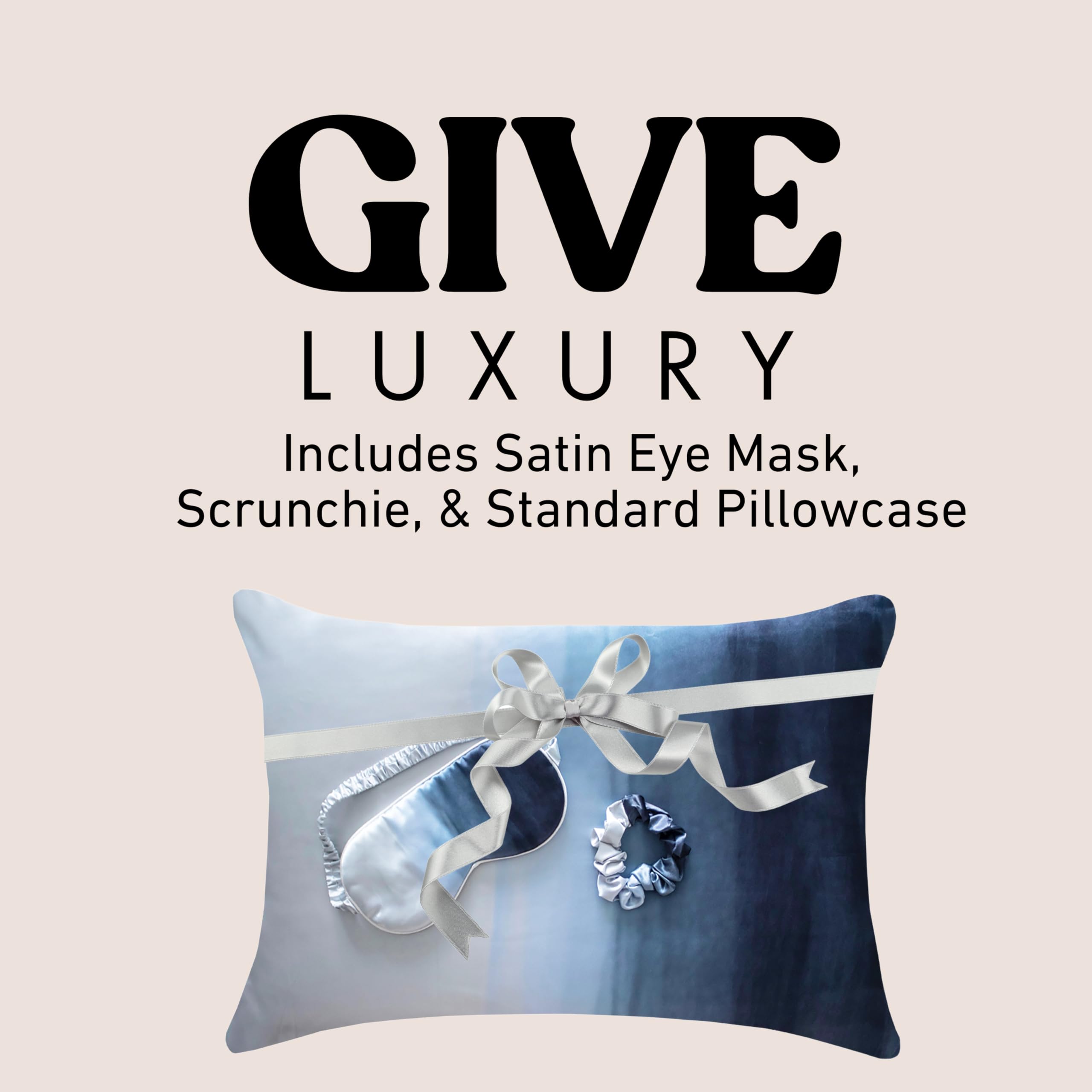 Fenrici Luxury Satin Pillowcase Gift Set – Includes Eye Mask & Scrunchie, Pure Vegan Silk for Hair & Skin Care, Elegant Blue Ombre Design, Standard Size, Gift for Mom, Daughter, Girlfriend!