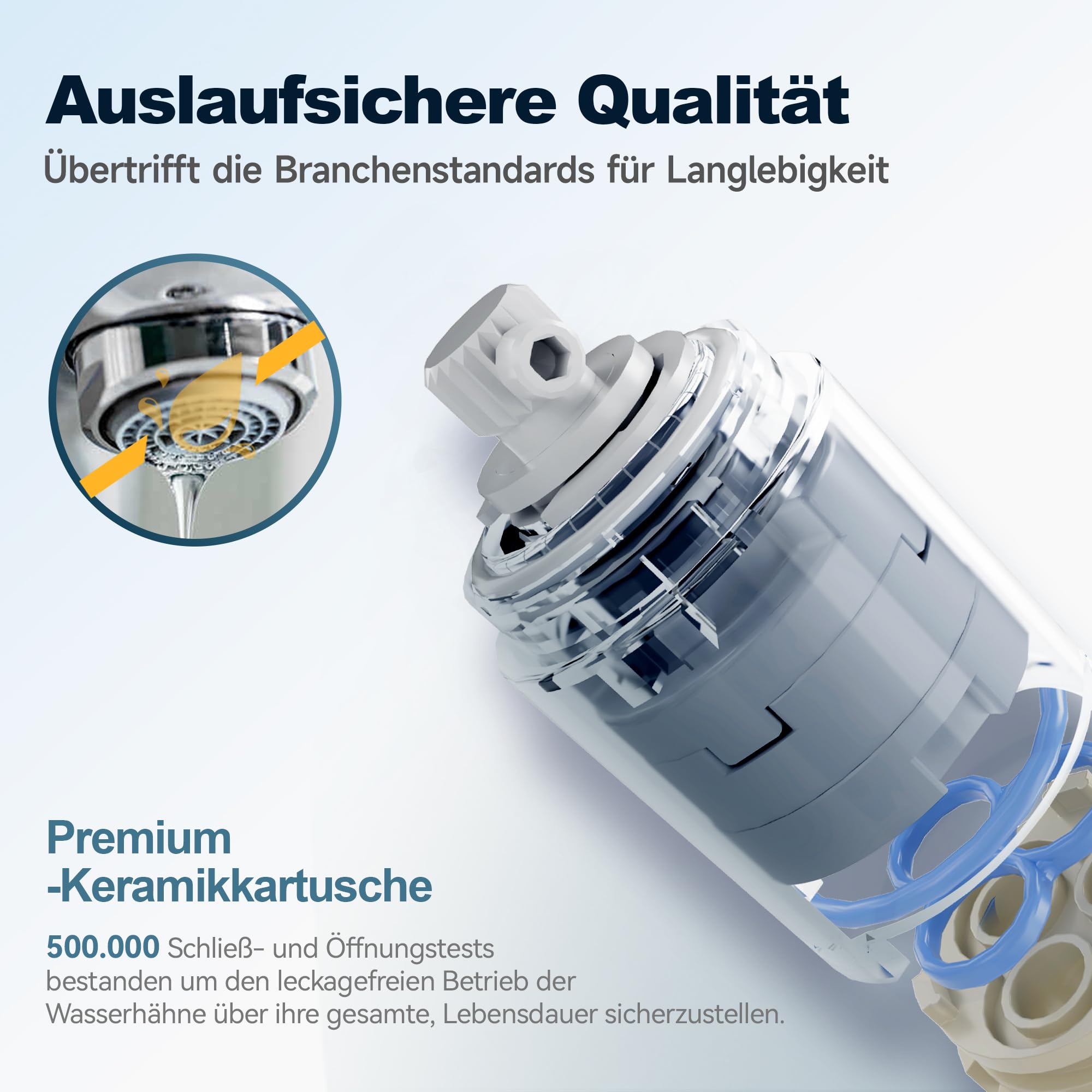 Wasserhahn Bad aus Edelstahl, Moderner Waschtischarmatur für Badezimmer mit Keramikkartusche und Ungiftigem EPDM-Innenschlauch, Einhebelmischer Waschbecken für Waschtisch und Badmöbel