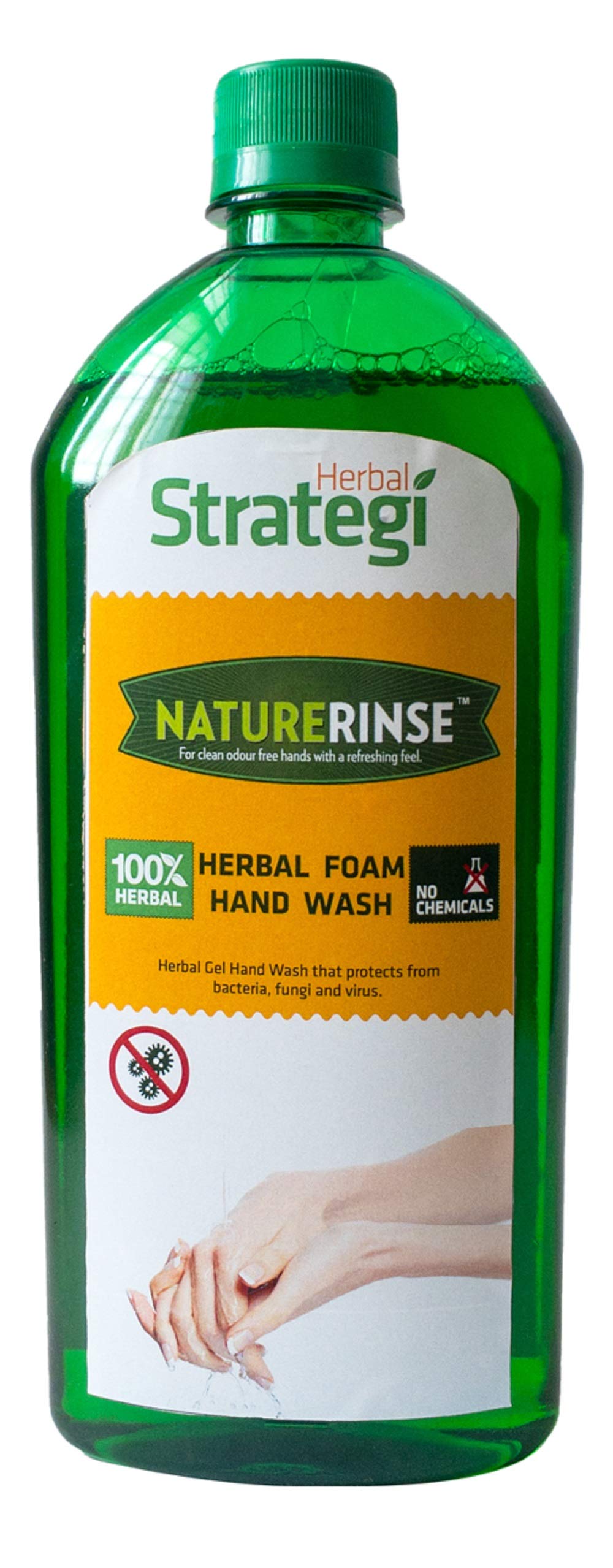 Herbal Strategi – Nature Rise Hand Sanitizer | 100% Herbal | Foam Hand Wash| Made with Lemongrass, Neem Oil, Lemon Oil, Tulsi Oil & Coconut Oil | Eco-friendly & Biodegradable | Skin Safe, Baby Safe & Pet-Friendly | 500mL (Refill)