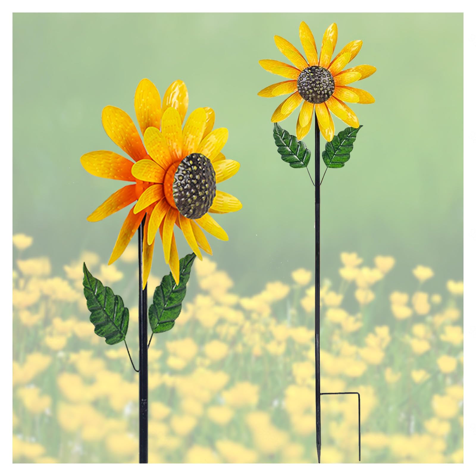 Metal Sunflower Wind Spinners, Sunflower Left Outside For A Long Time Under The Rain And Snow Yard And Garden Pinwheels, Lawn Patio Decor