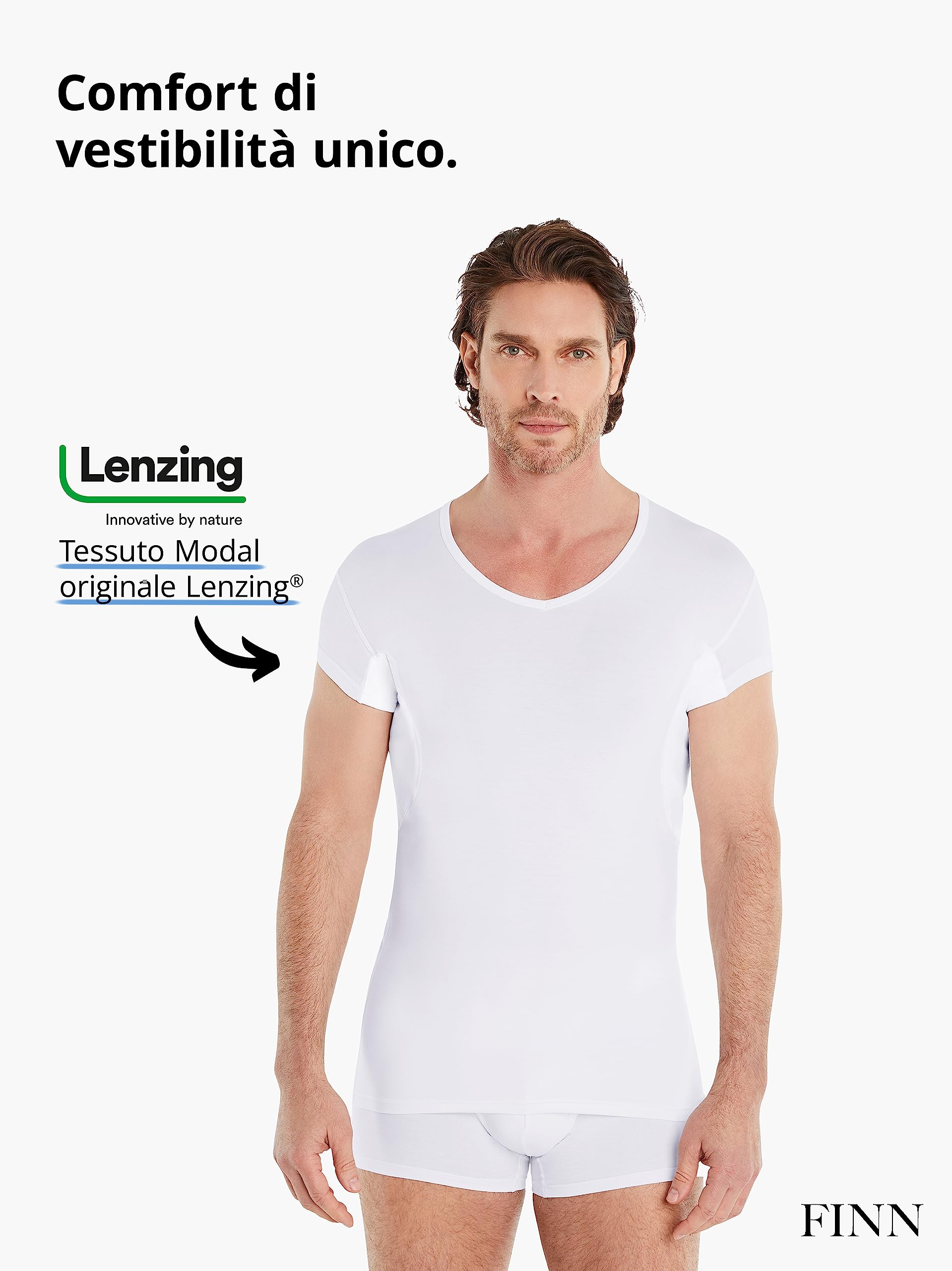 FINN Maglia Intima Anti-Sudore Uomo con Maniche Extra Corte - Perfetta sotto Camicie e Polo a Maniche Corte - Canottiera con Assorbenti Ascellari Contro Macchie di Sudore e Cattivi odori
