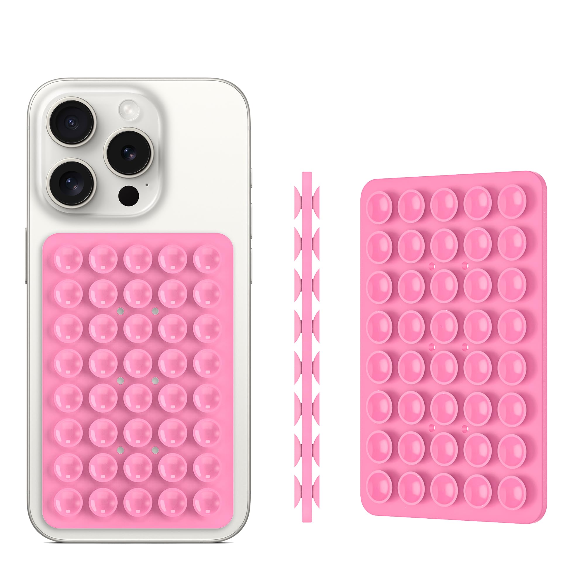 2PACK Silicone Double Sided Suction Phone Case Mount, Detachable Hands Free &amp; Strong Grip Holder for Selfies &amp; Videos, Compatible iPhone Android (Pink, 1Pack)