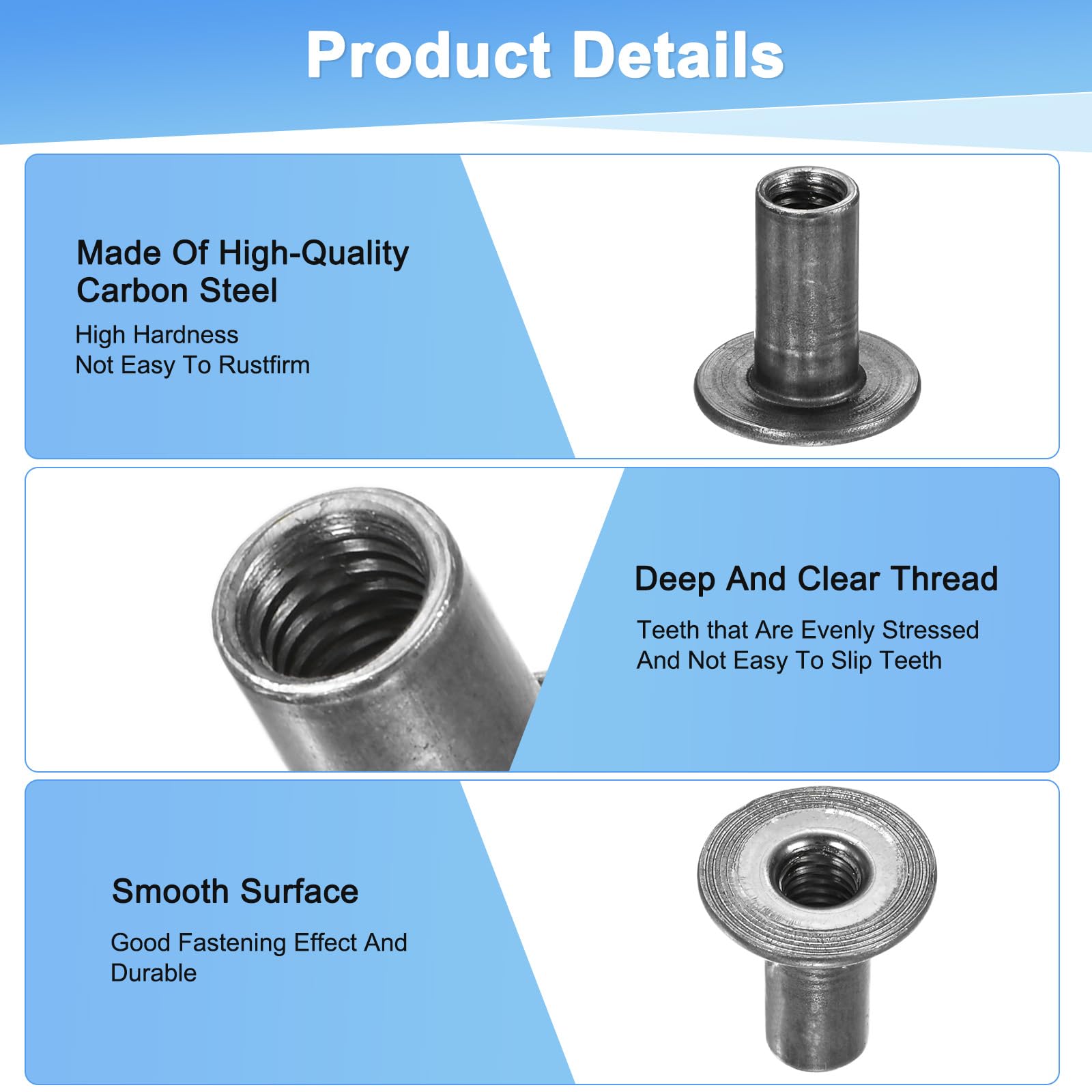 M METERXITY 50-Pack M6x18mm T-Nuts Zinc Plated Carbon Steel Tee Nut Round Base Weld Nuts Through Hole Furniture Hardware Flange Insert Female Thread Gray - Image 2