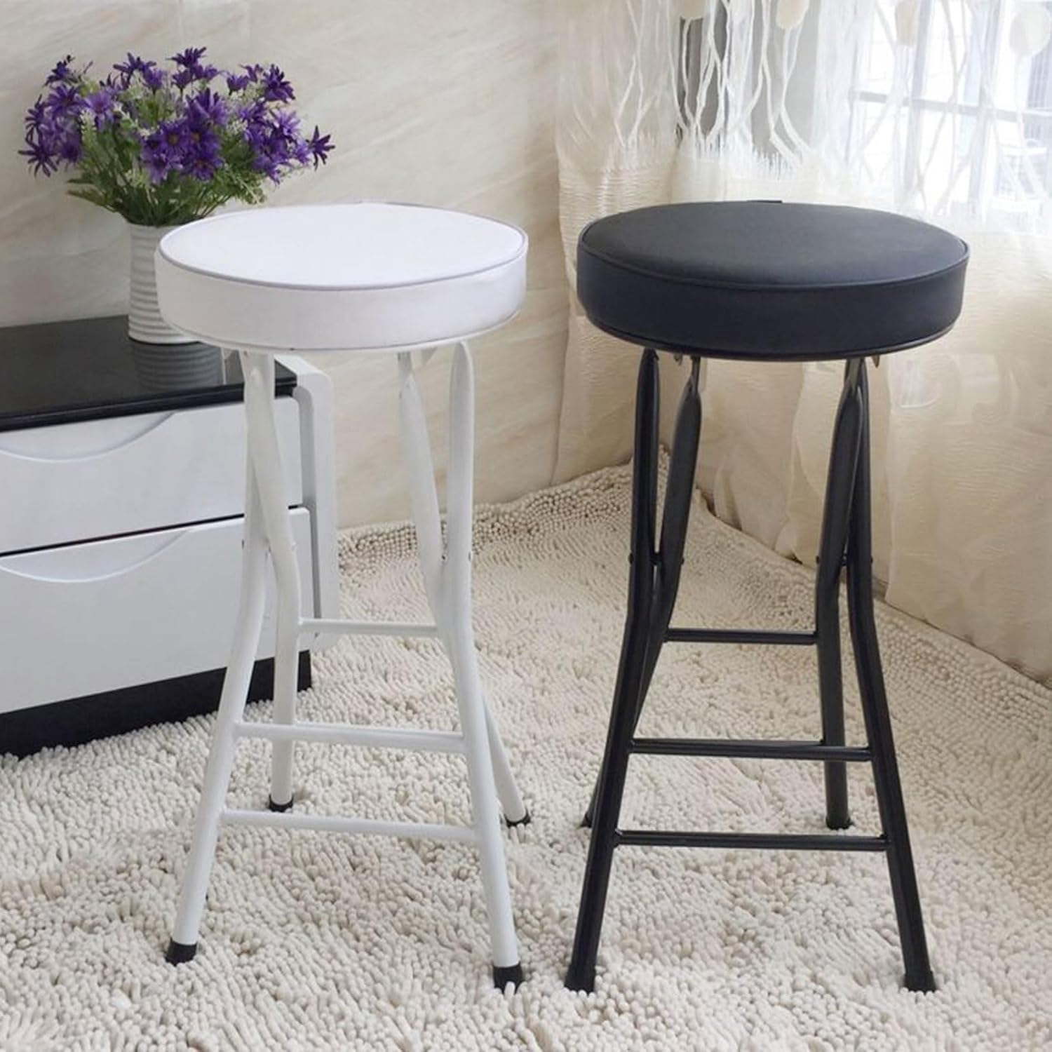 Black Folding Stool Backless Portable Counter Chair 63cm/25in for Kitchen Rec Room 2pcs,Black a-63cm/25in 2pcs